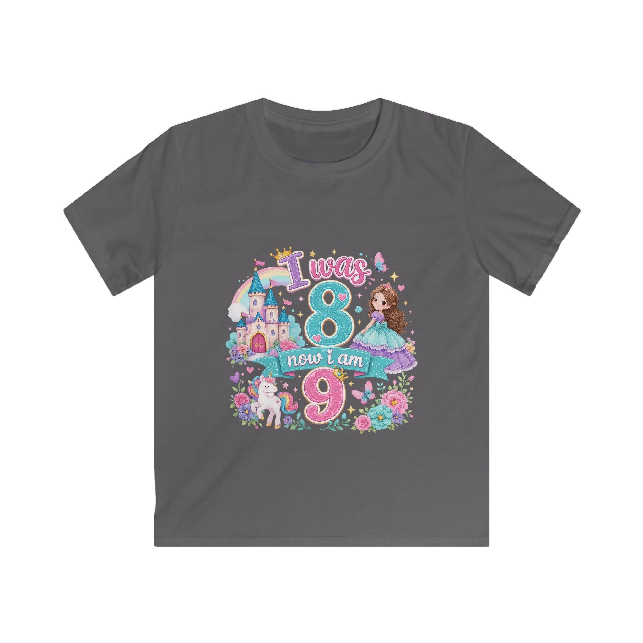 Girls' Princess 8th Birthday T-Shirt — "This Is How I Turn 8" Floral Castle Tee