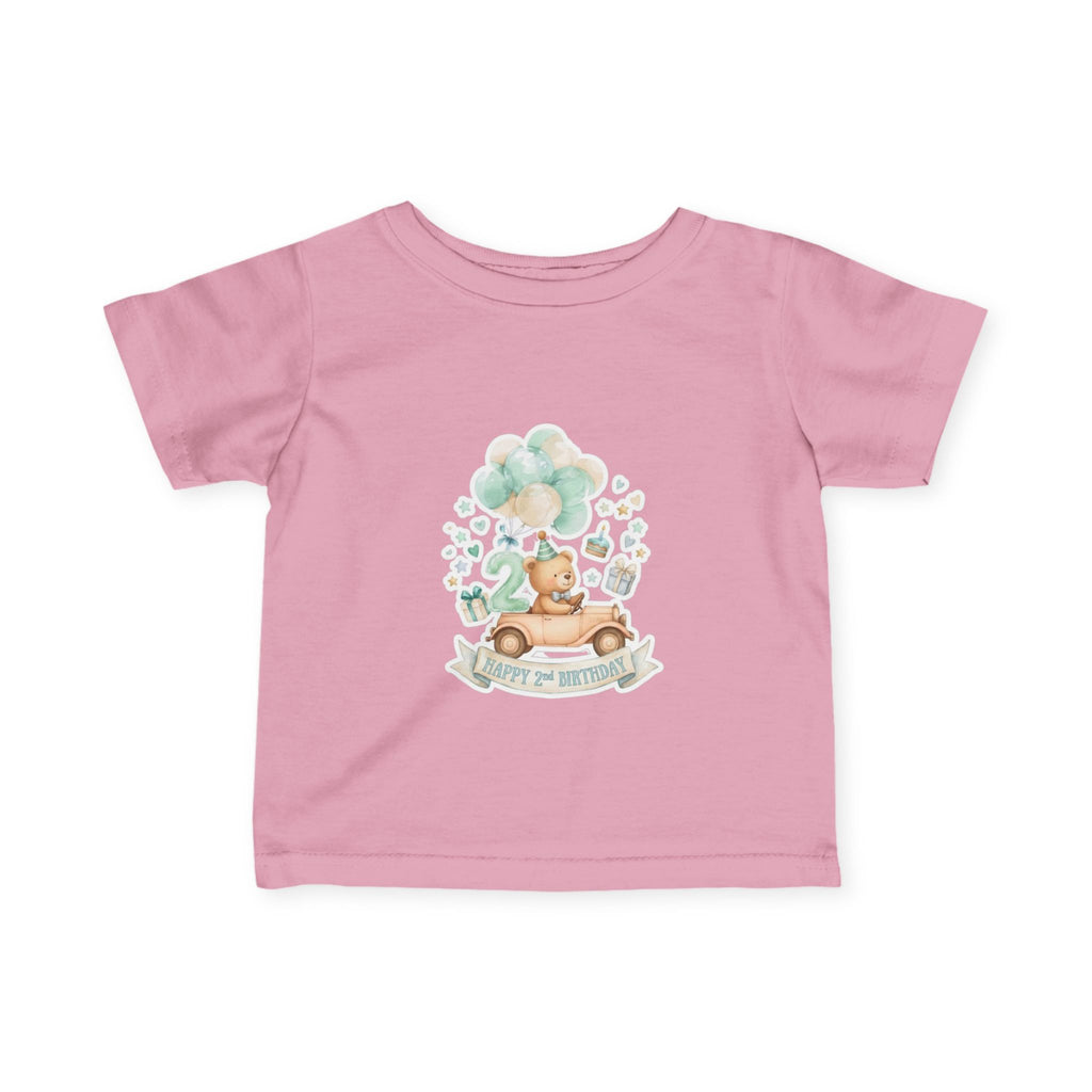 Baby 2nd Birthday Tee - Cute Bear in Car with Balloons Infant Shirt