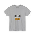 Never Give Up Fitness T-Shirt — Motivational Gym Tee with Dumbbell Graphic