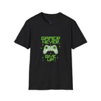 Gamer Never Give Up T-Shirt — Retro Pixel Controller Gaming Tee
