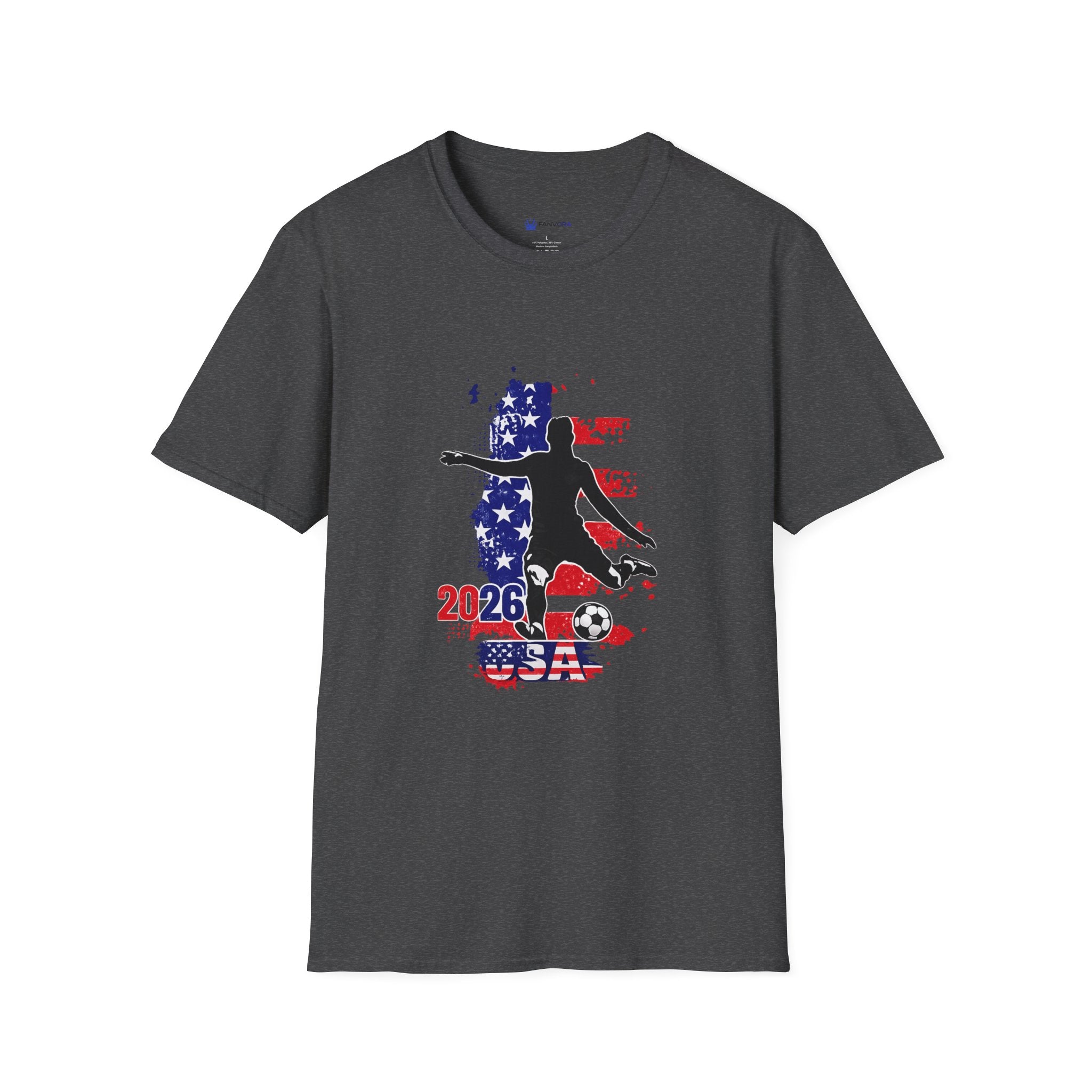 USA Soccer Player Silhouette T-Shirt — American Flag Soccer 2026 Fan Tee