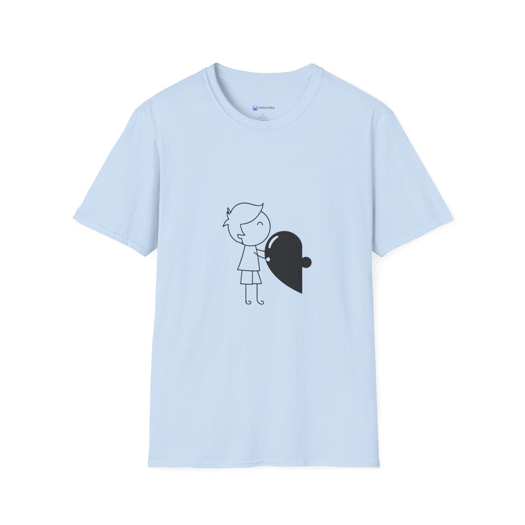 T-Shirt — Boy Hugging Heart Ghost Cute Minimalist Graphic Tee