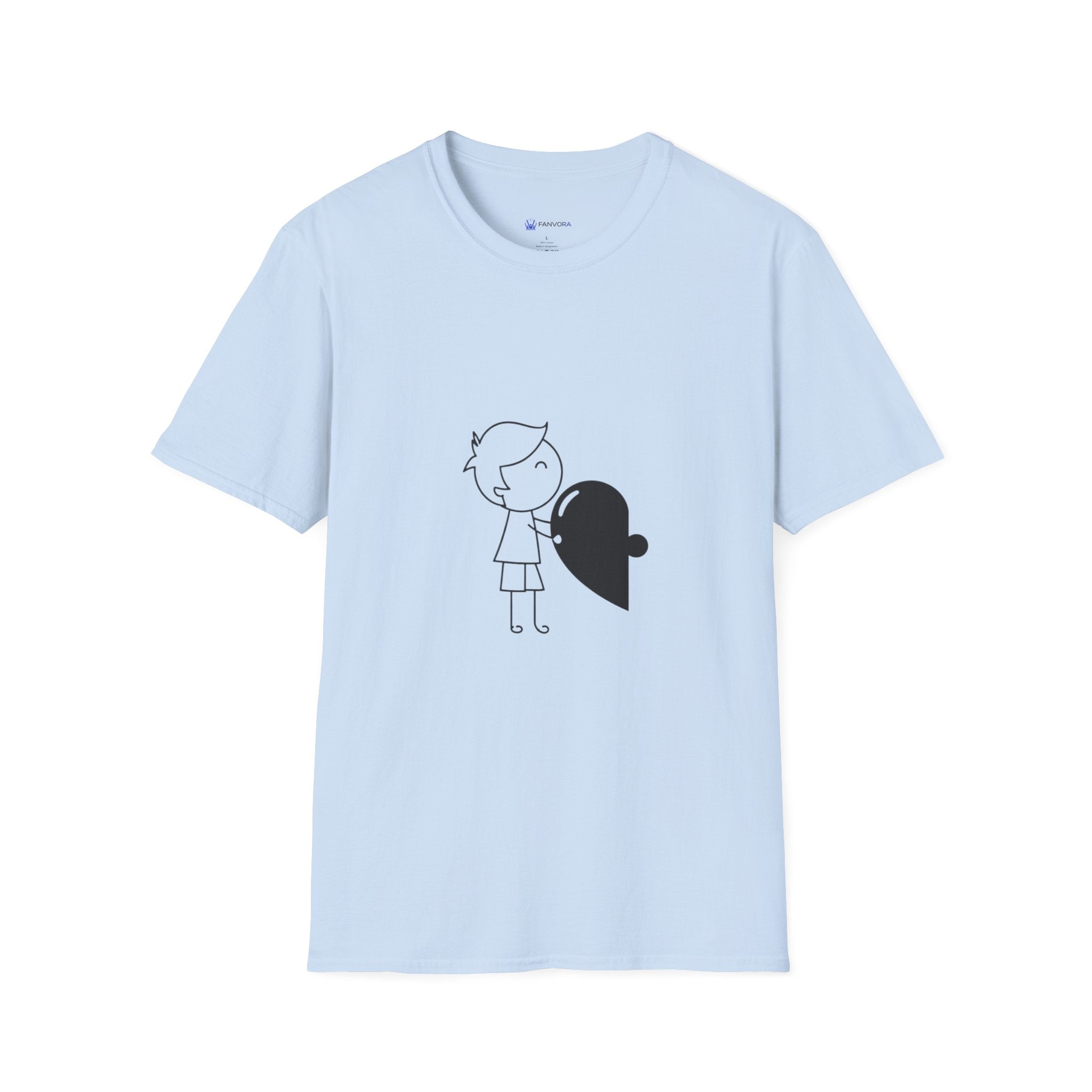 T-Shirt — Boy Hugging Heart Ghost Cute Minimalist Graphic Tee
