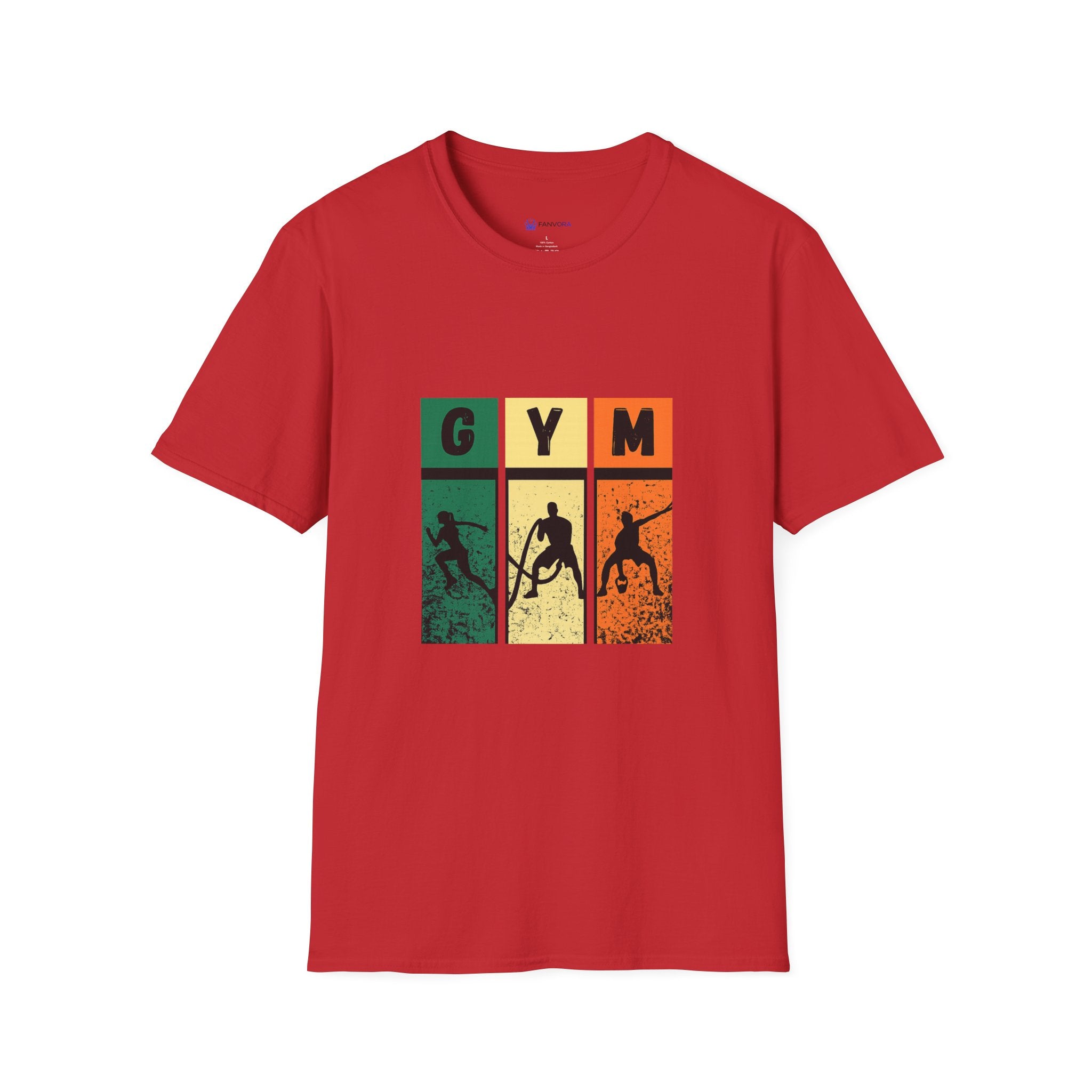 Gym Retro Blocks T‑Shirt — Vintage Fitness Silhouette Tee