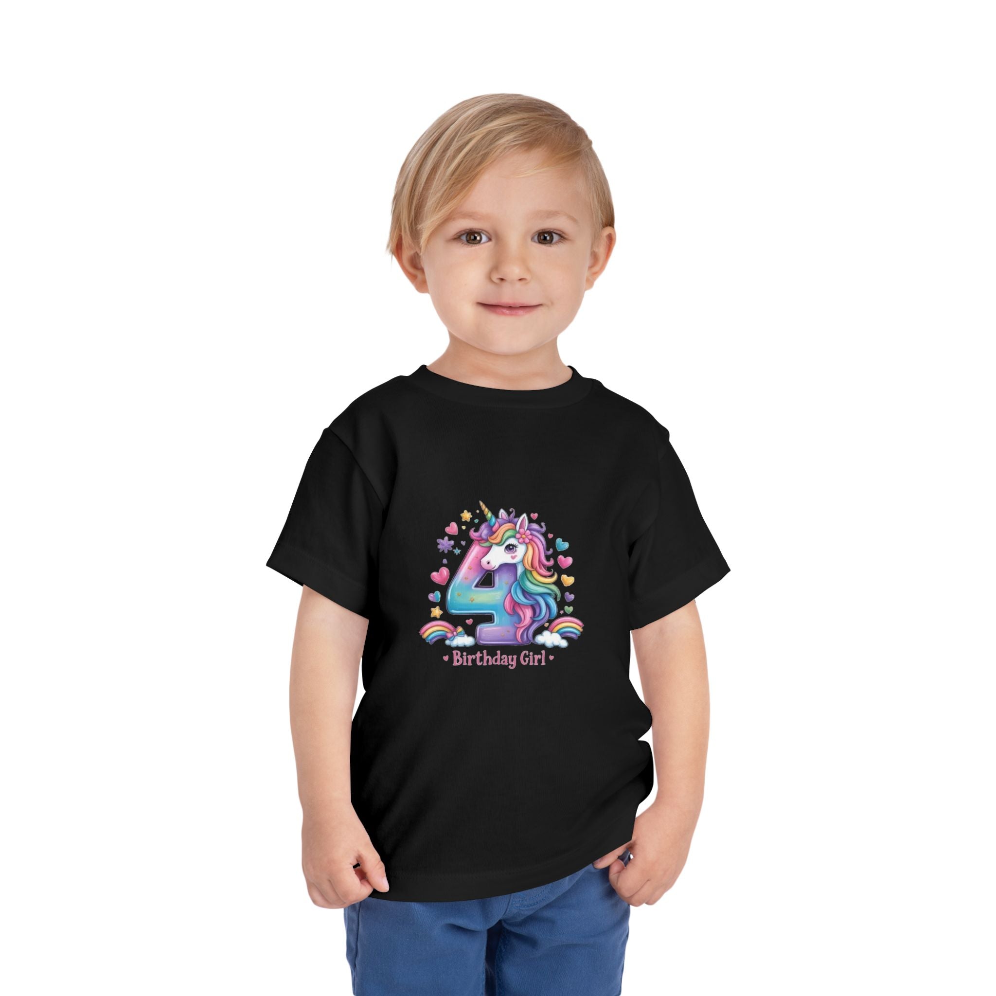 4th Birthday Unicorn Toddler Tee — "Birthday Girl"