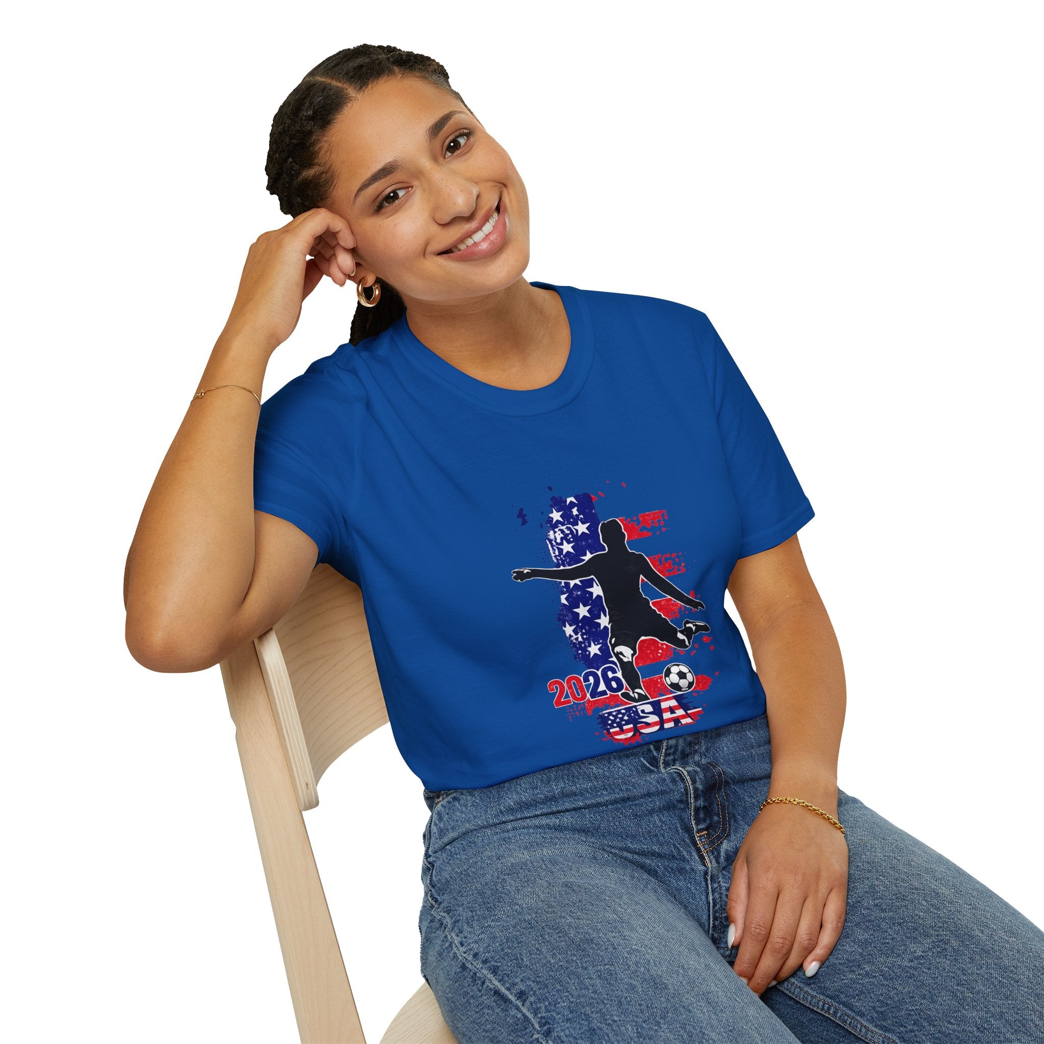 USA Soccer Player Silhouette T-Shirt — American Flag Soccer 2026 Fan Tee