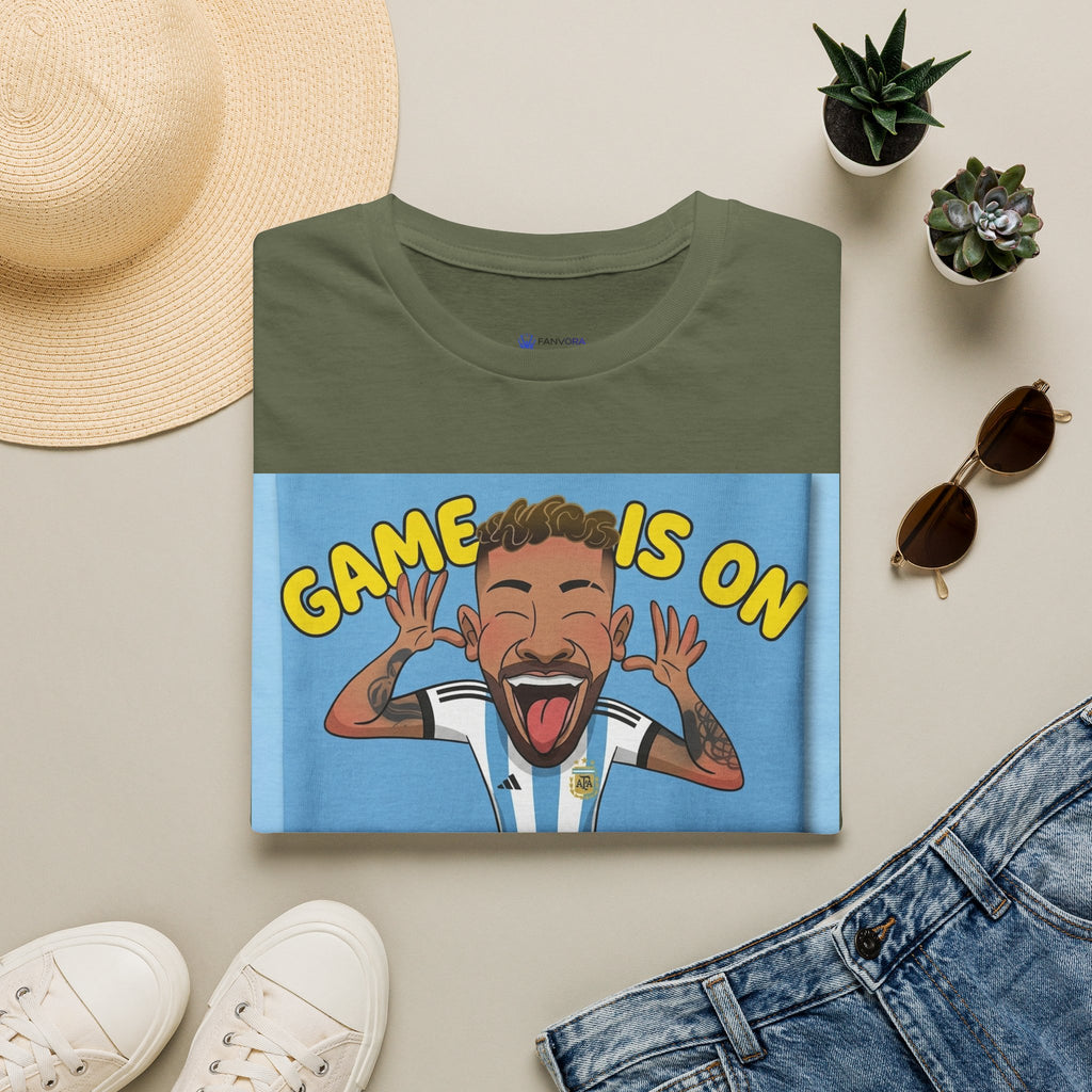 Soccer Fan T-Shirt — "Game Is On" Cartoon Player Graphic