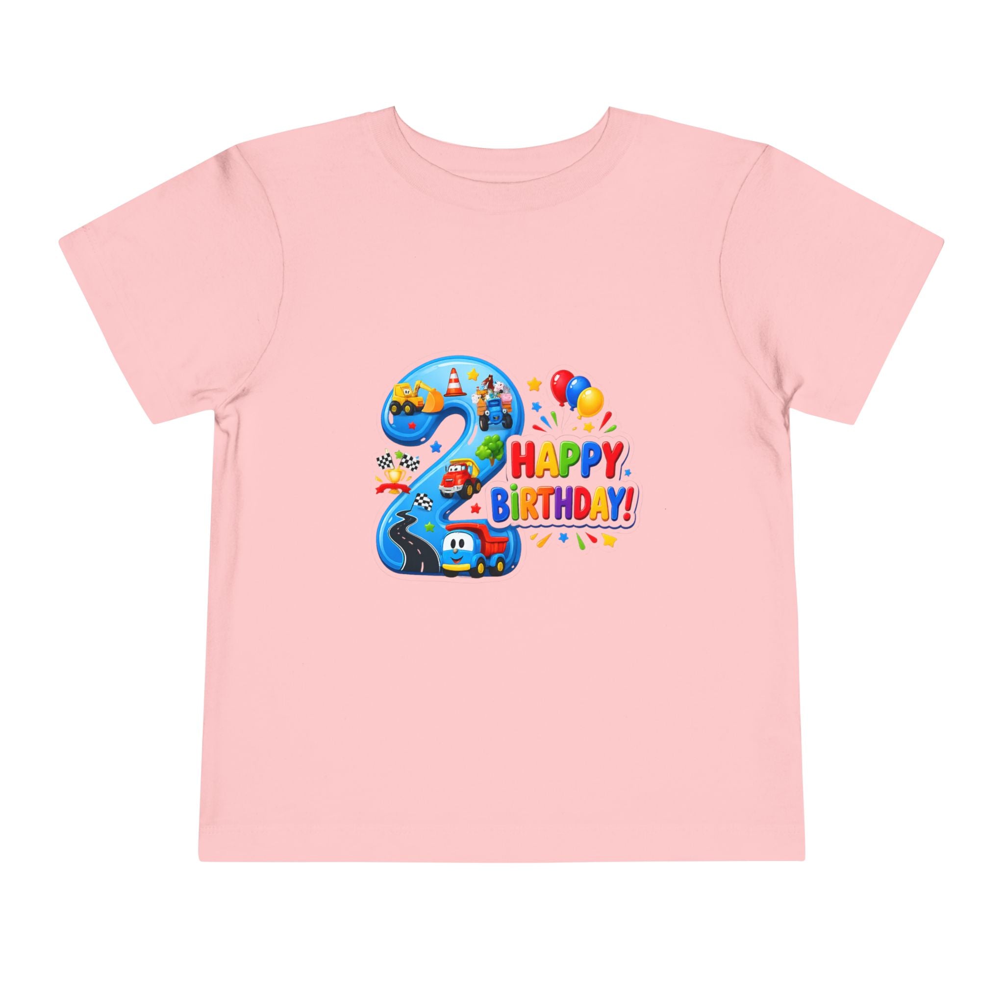 2nd Birthday Toddler Tee — Happy Birthday Number 2 with Cars & Balloons