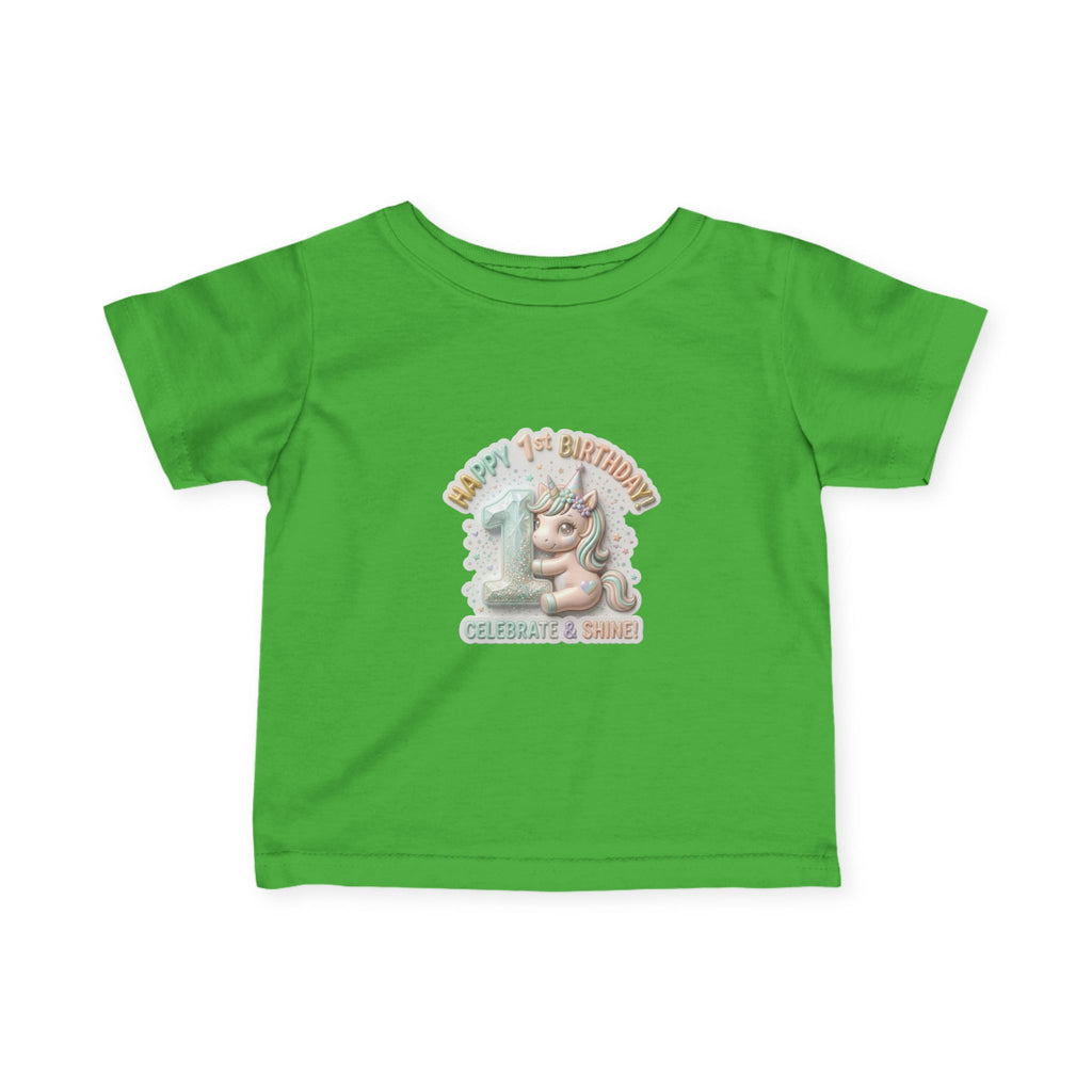 Infant Tee — 'Happy 1st Birthday' Pastel Unicorn Celebrate & Share