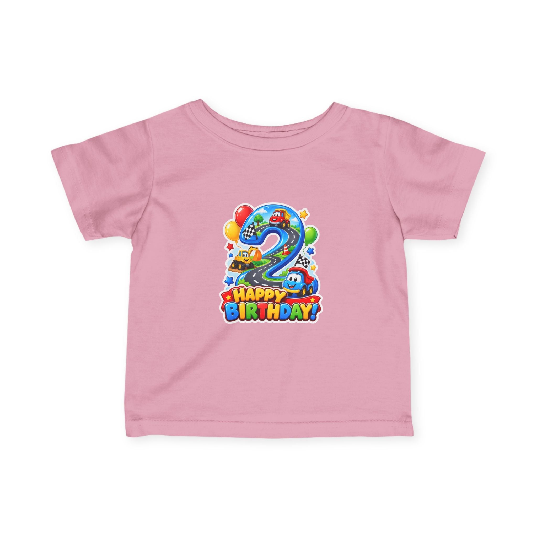 Toddler 2nd Birthday Tee – Colorful Balloon & Race Car "Happy Birthday" Shirt