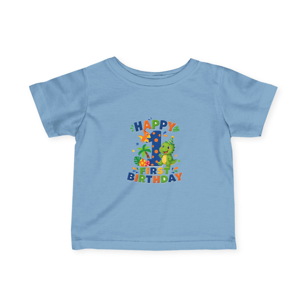 Happy 1st Birthday Infant Tee — Colorful Dino First Birthday Shirt