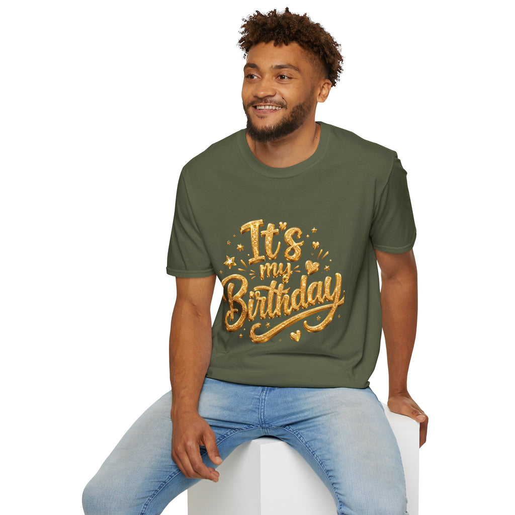 Birthday T-Shirt — "It's My Birthday" Gold Glitter Script Party Tee