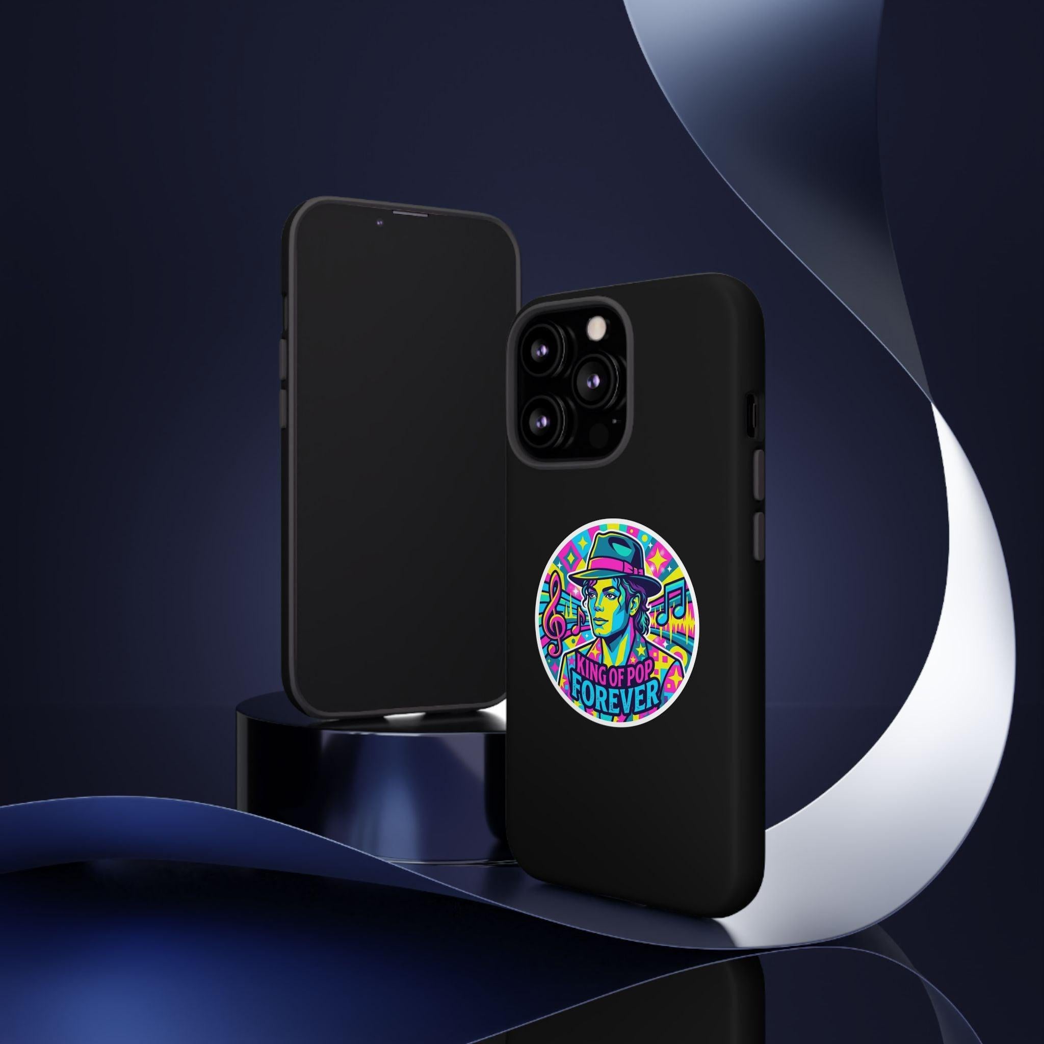 Matte Black iPhone Tough Cases 12 to 17 Pro Max  — "King of Pop Forever" Retro Pop Art Phone Case