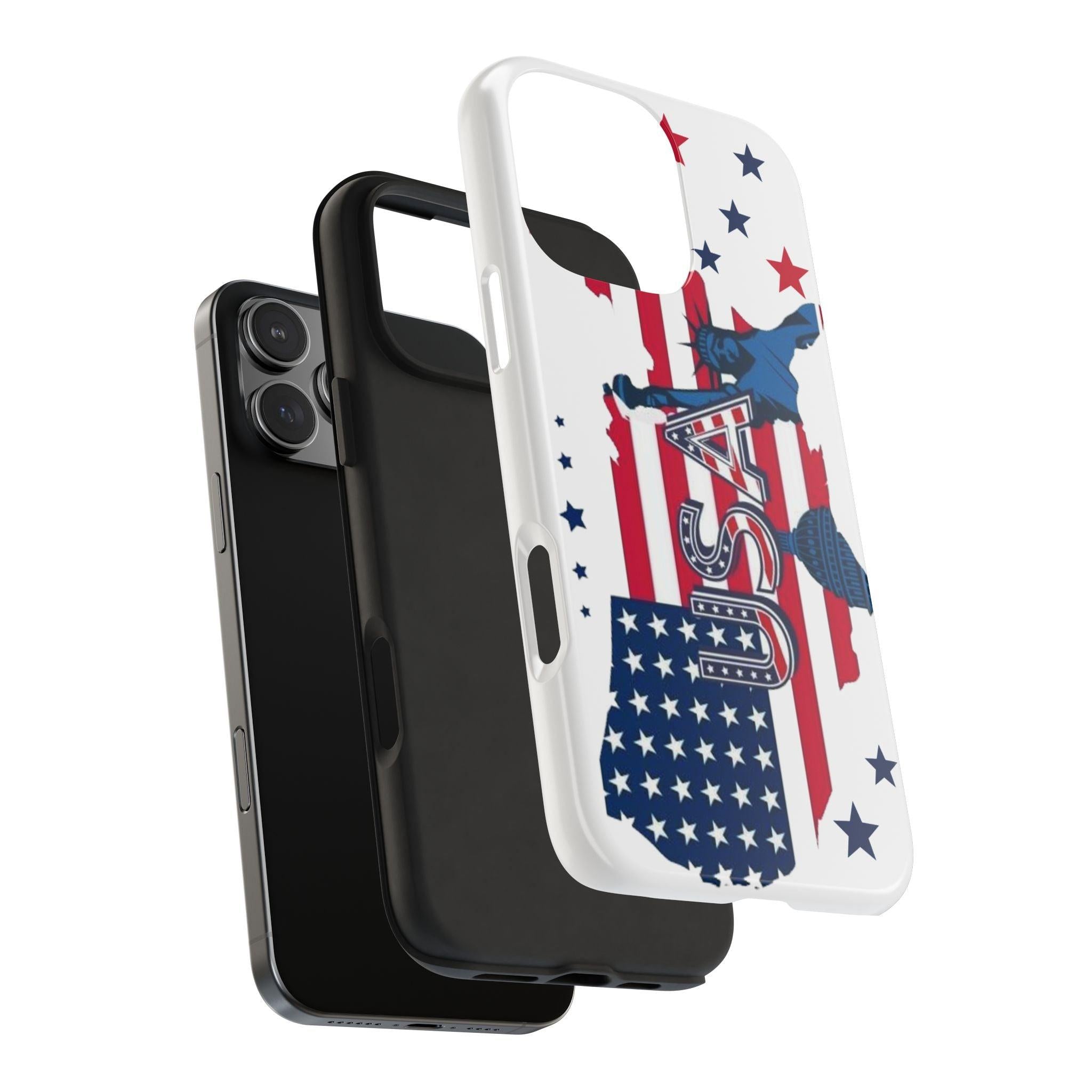 Patriotic USA Tough Phone Case — American Flag Soldier Silhouette.