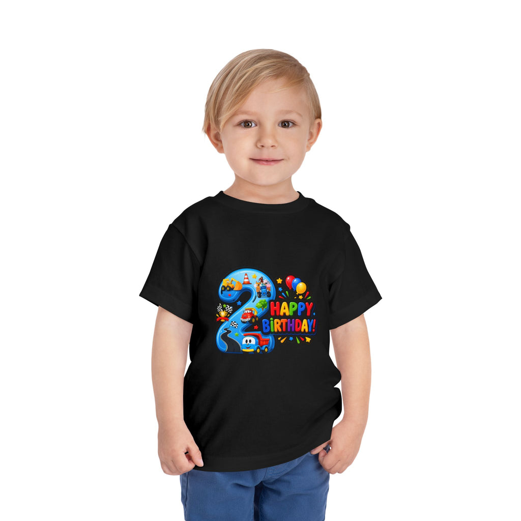 2nd Birthday Toddler Tee — Happy Birthday Number 2 with Cars & Balloons