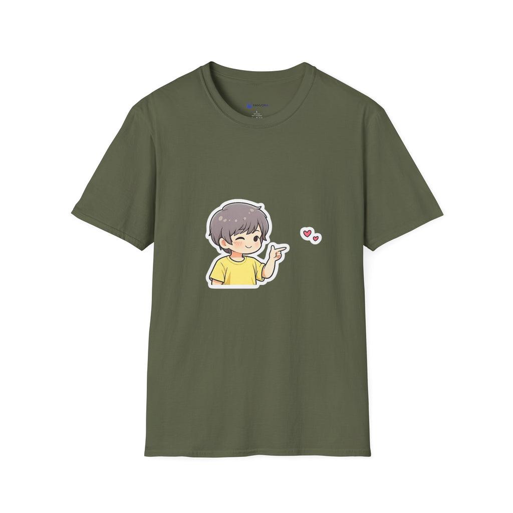 Cute Boy Waving Hearts T-Shirt — Cute Kawaii Cartoon Graphic Tee