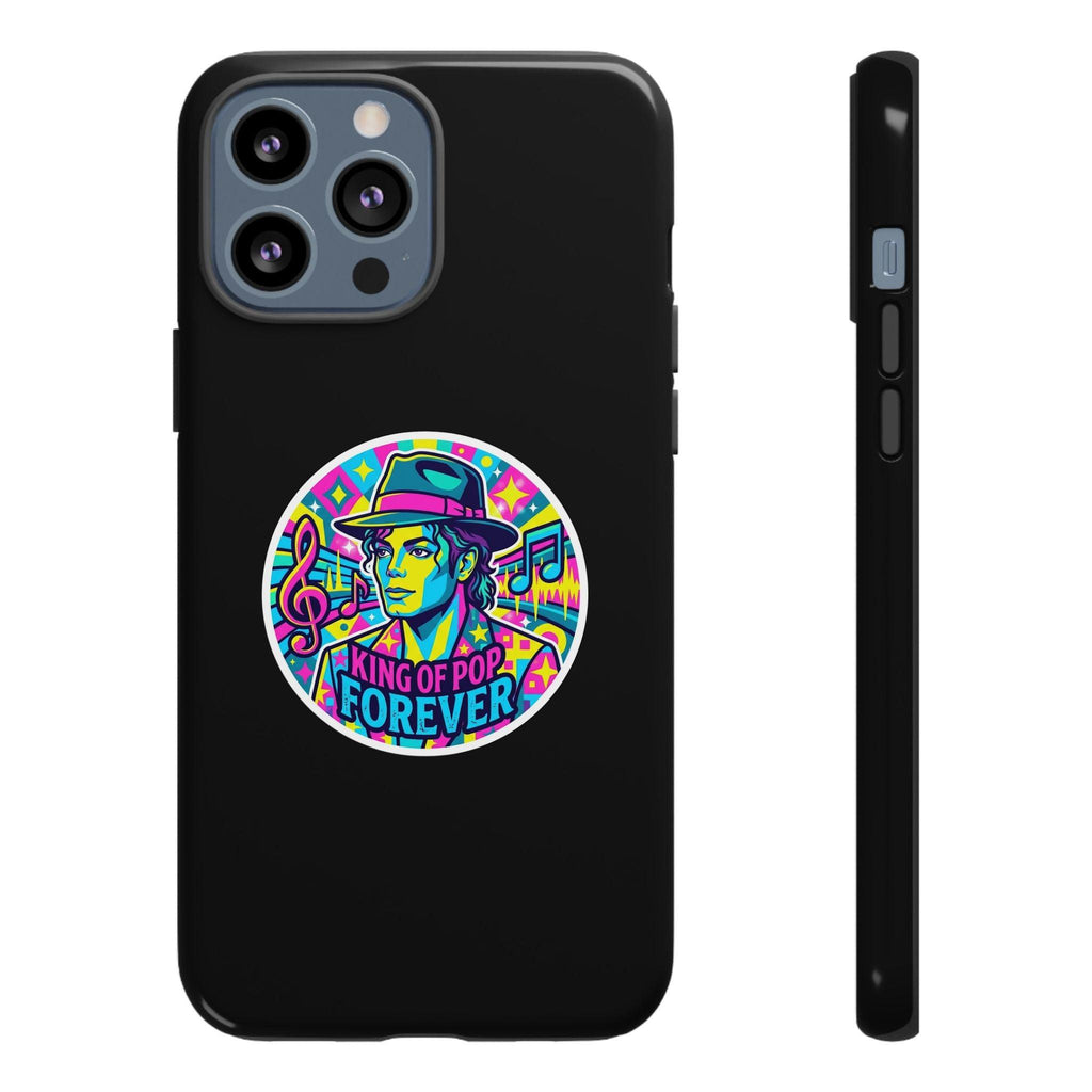 Matte Black iPhone Tough Cases 12 to 17 Pro Max  — "King of Pop Forever" Retro Pop Art Phone Case.