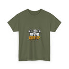 Never Give Up Fitness T-Shirt — Motivational Gym Tee with Dumbbell Graphic