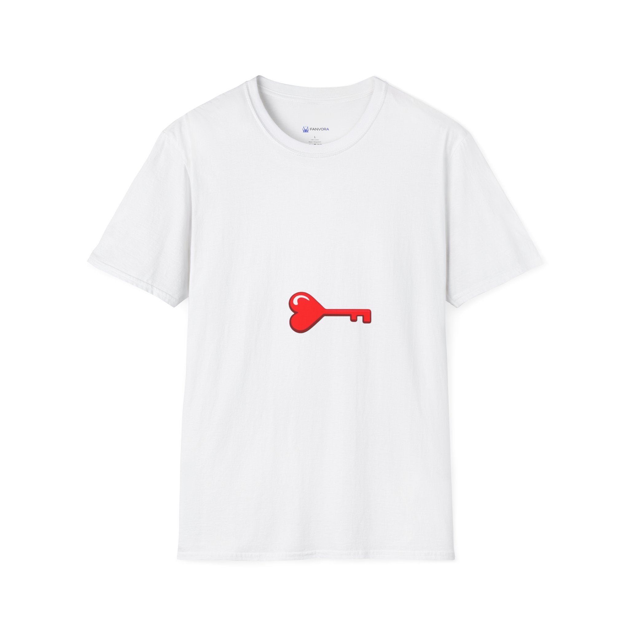 Heart Key T-Shirt — Minimal Red Key Heart Graphic Tee