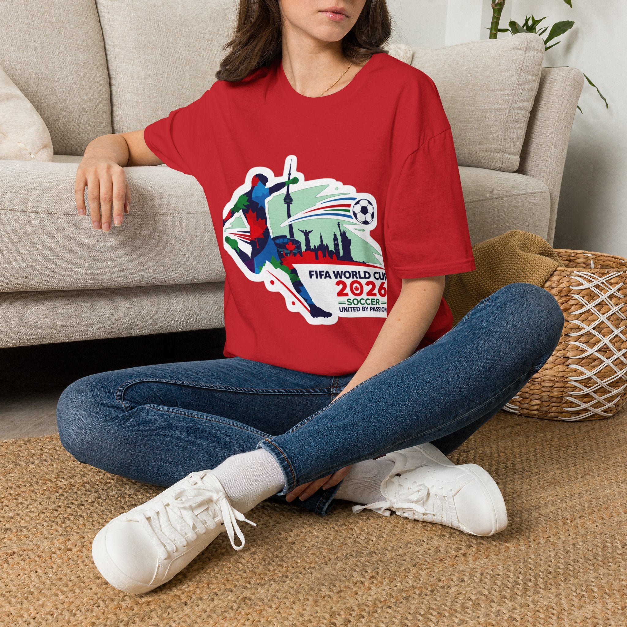 Soccer Cup 2026 T-Shirt — Colorful Player Silhouette with Stadium Skyline