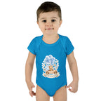 Baby Bodysuit - Blue Teddy Bear with Balloons "Happy Birthday" Infant Onesie
