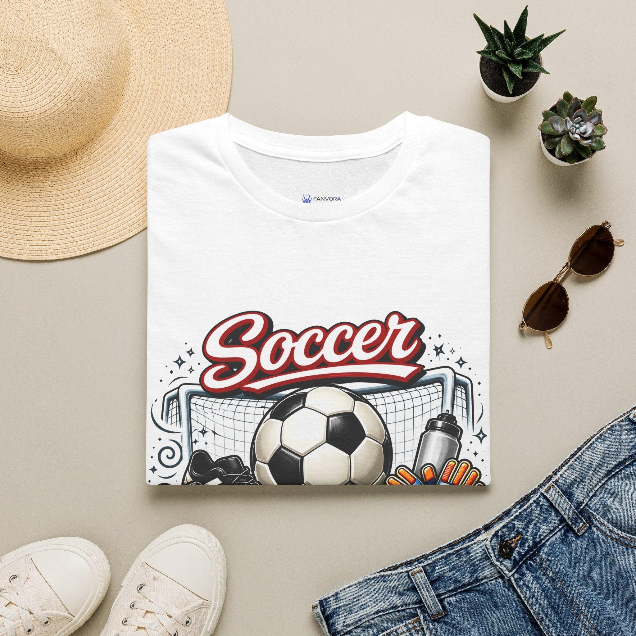 Soccer Mom T-Shirt — Graphic Soccer Ball, Cleats & Goal Tee.
