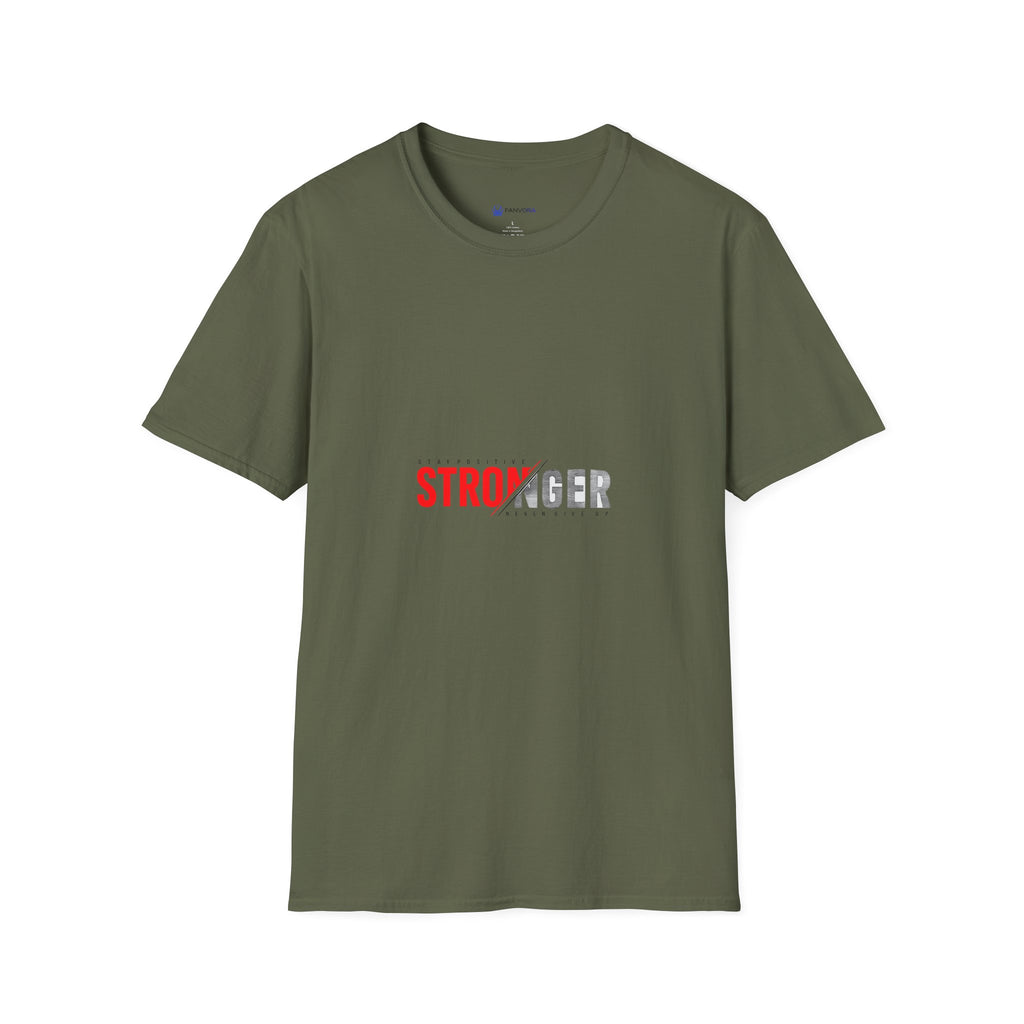 Stronger Split-Text Graphic T-Shirt — Inspirational 'STRONGER' Fitness Tee
