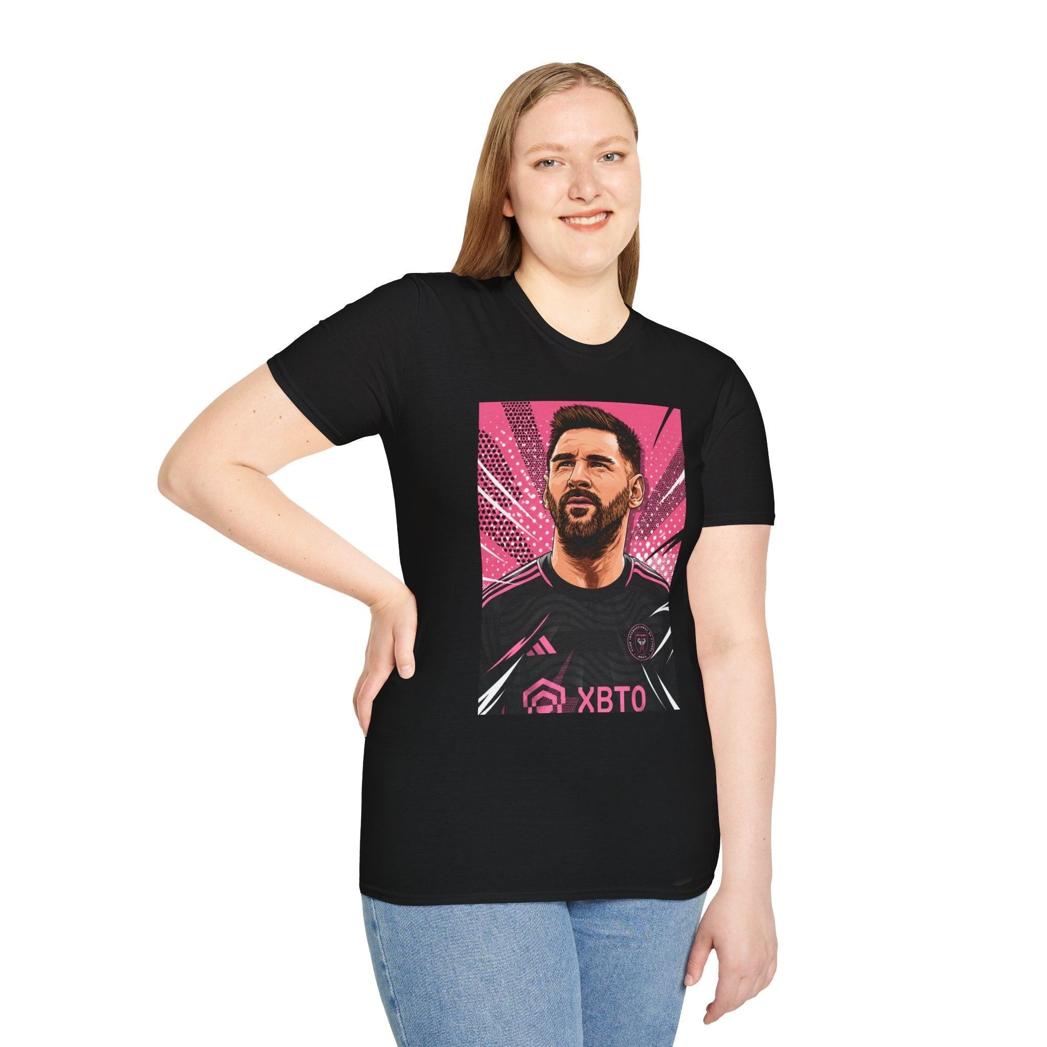 Soccer Star Graphic T‑Shirt — Retro Pink Icon Portrait.