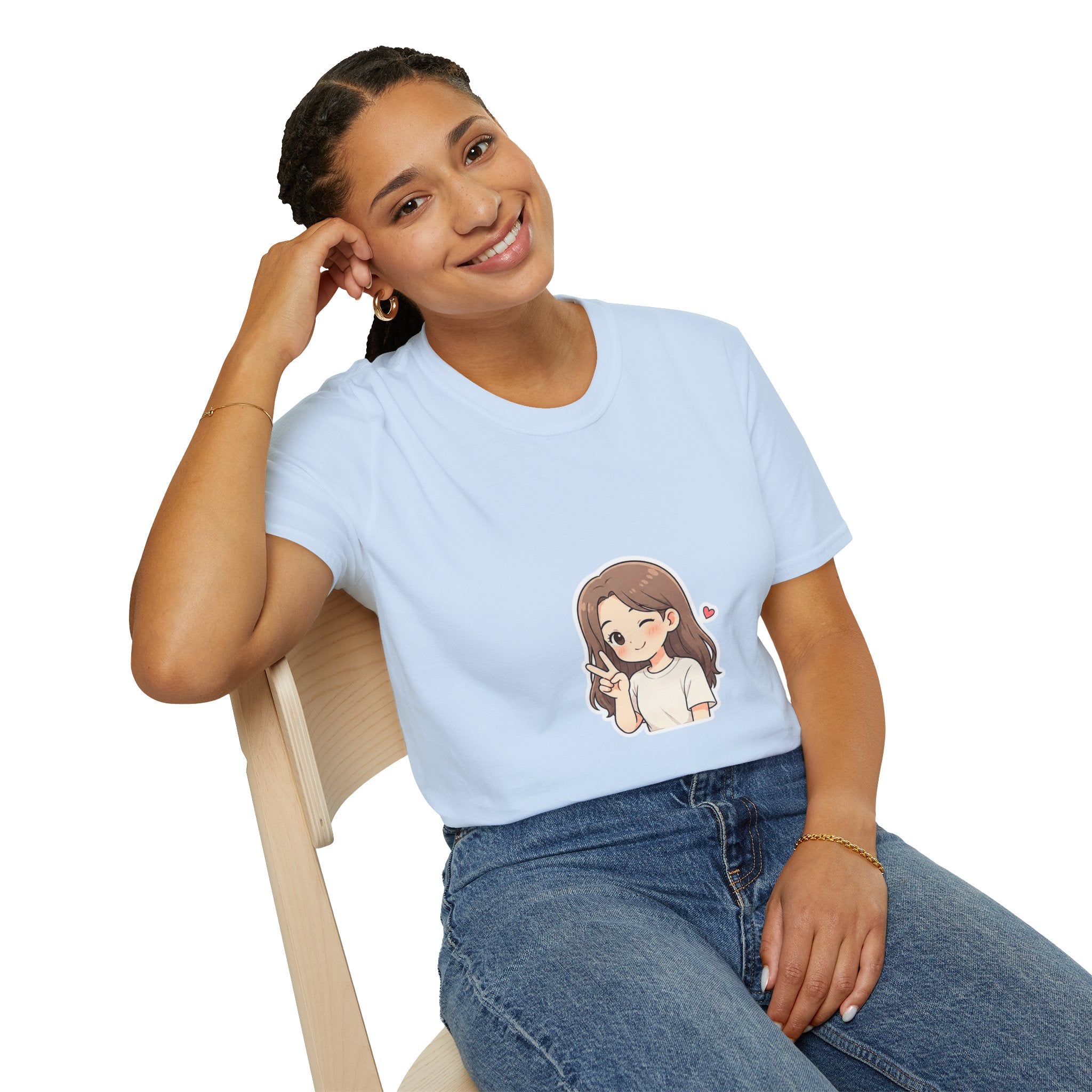 Cute Winking Girl Graphic T-Shirt – Kawaii Heart Tee