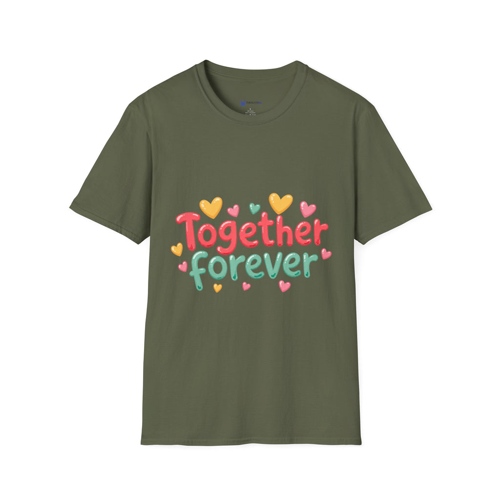 T-Shirt — "Together Forever" Cute Heart Couple Graphic Tee