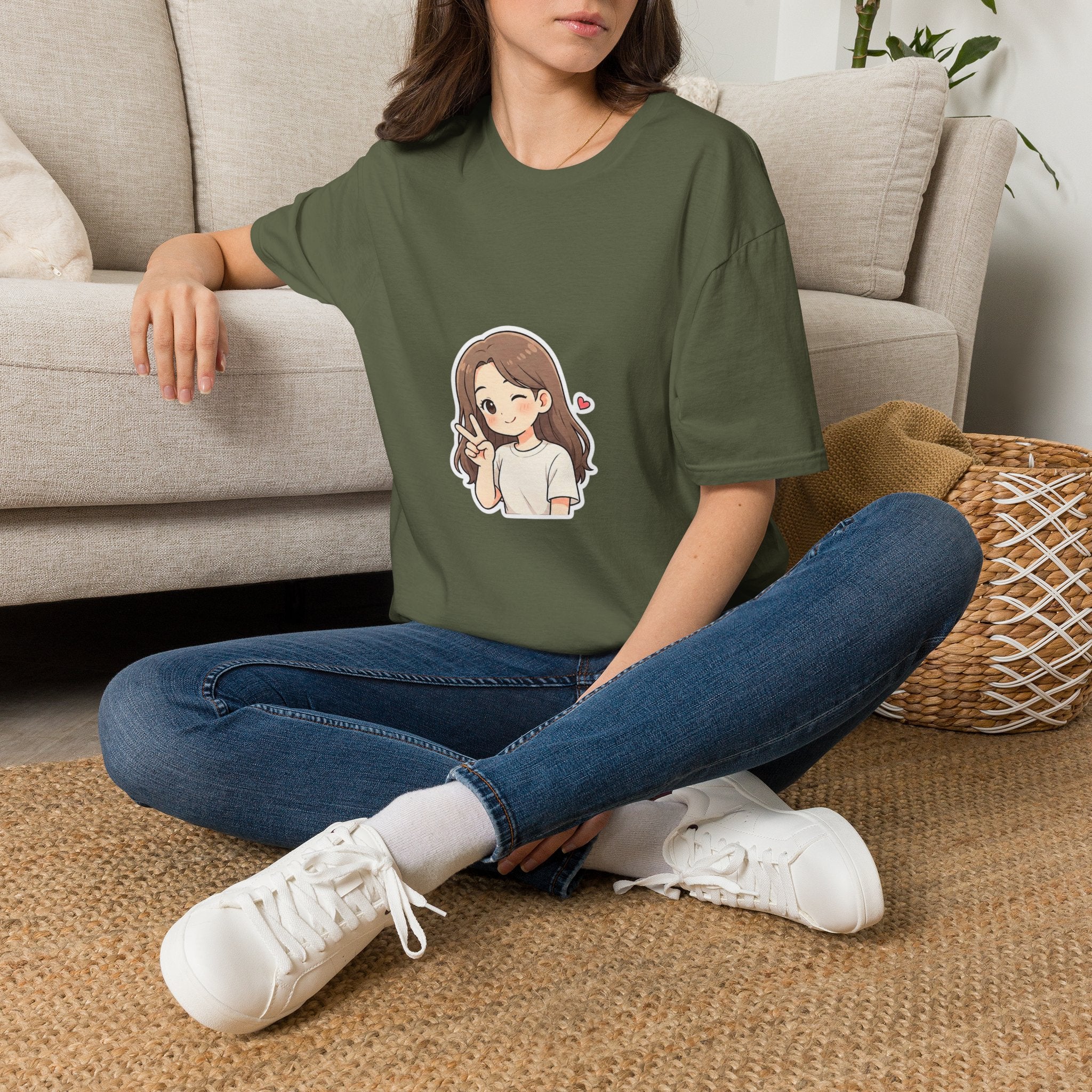 Cute Winking Girl Graphic T-Shirt – Kawaii Heart Tee
