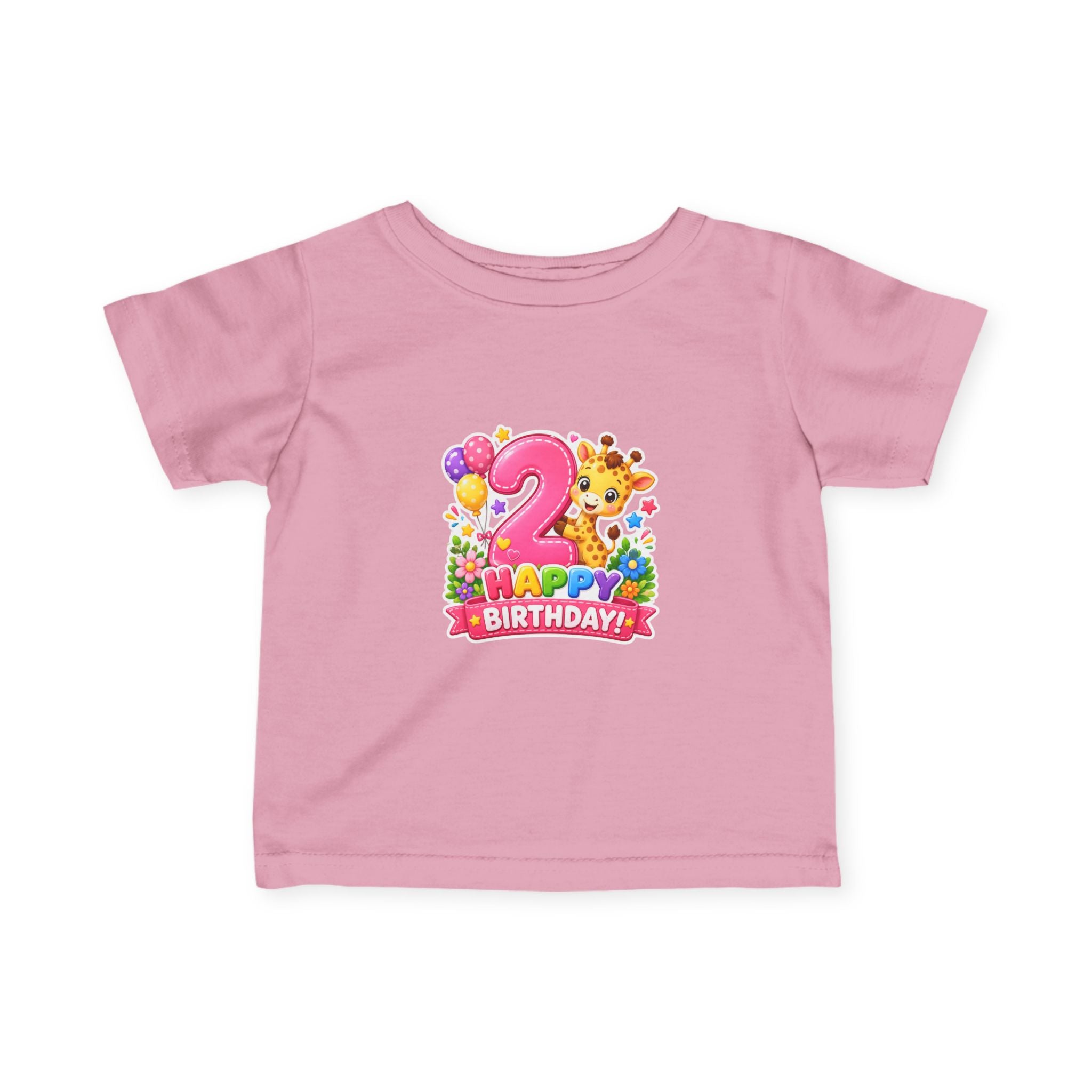 2nd Birthday Infant Tee - Cute Giraffe & Balloons Happy Birthday Shirt