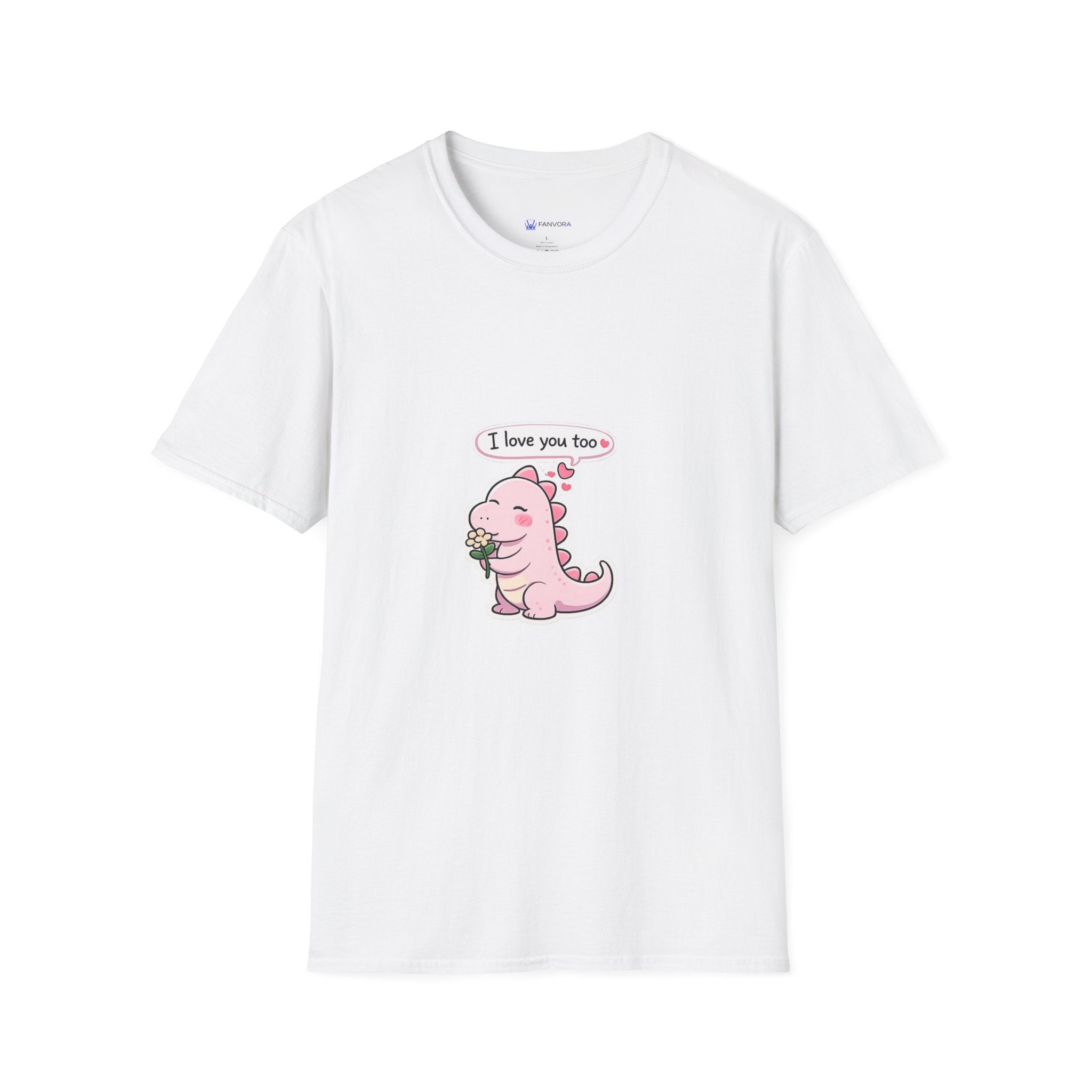 Cute Pink Dino T‑Shirt — "I love you too" Valentine Tee