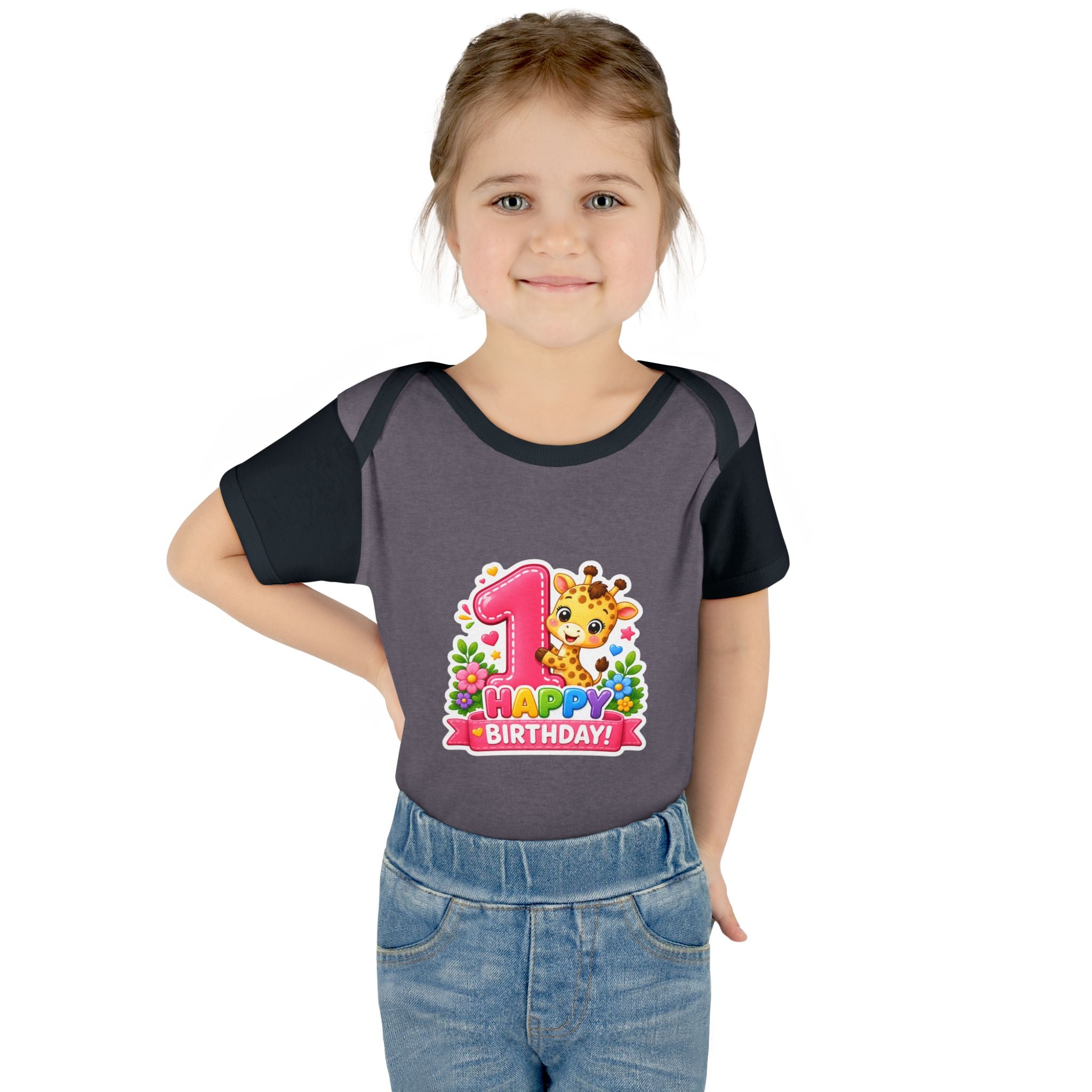 1st Birthday Baby Bodysuit - Happy Birthday Giraffe Onesie