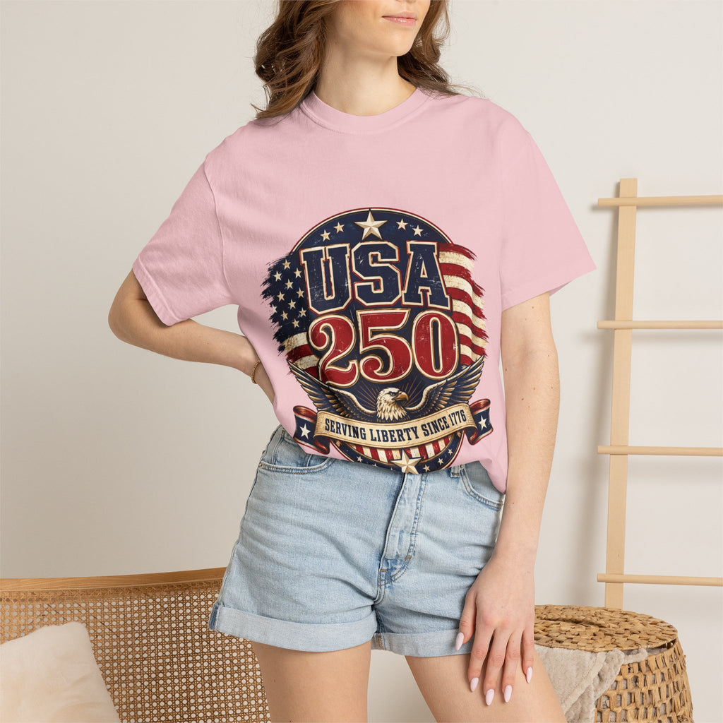 USA 250 T-Shirt — Patriotic "Serving Liberty Since 1776" Anniversary Tee