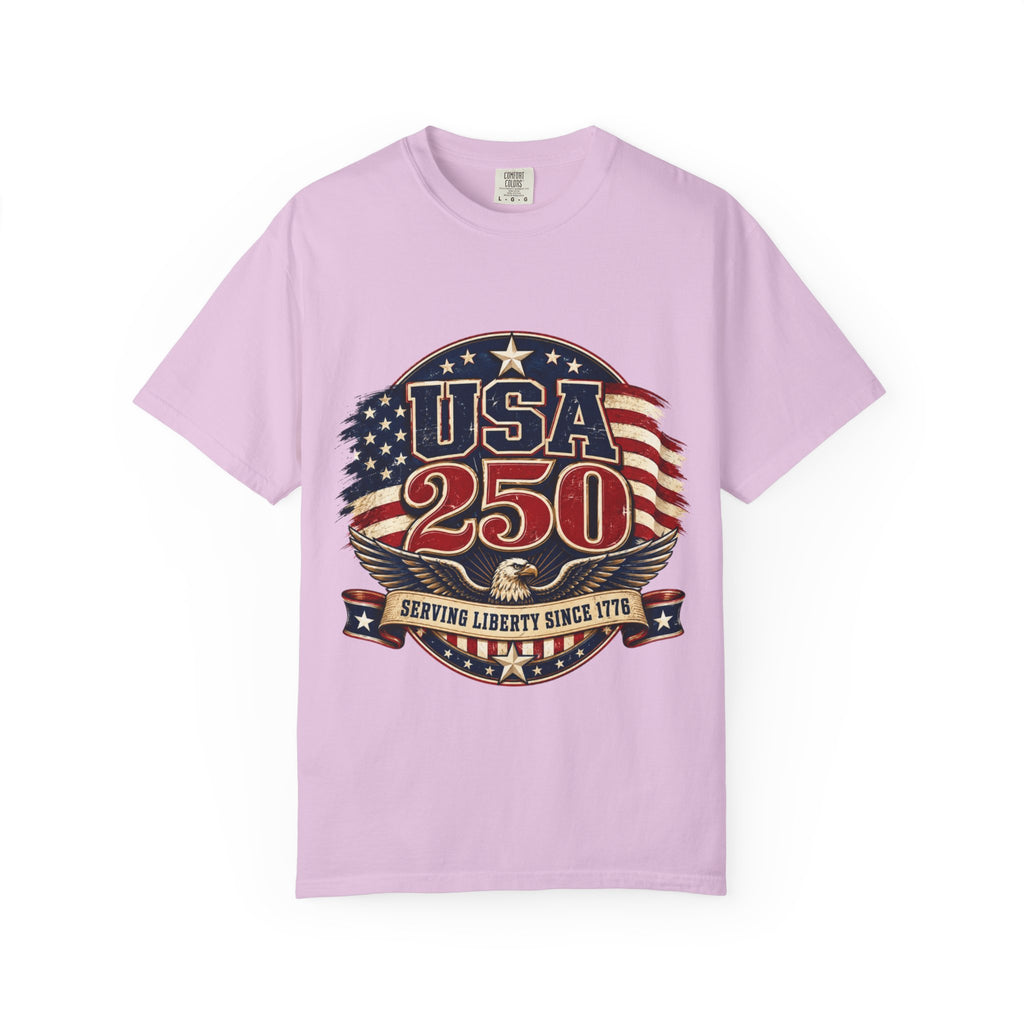 USA 250 T-Shirt — Patriotic "Serving Liberty Since 1776" Anniversary Tee