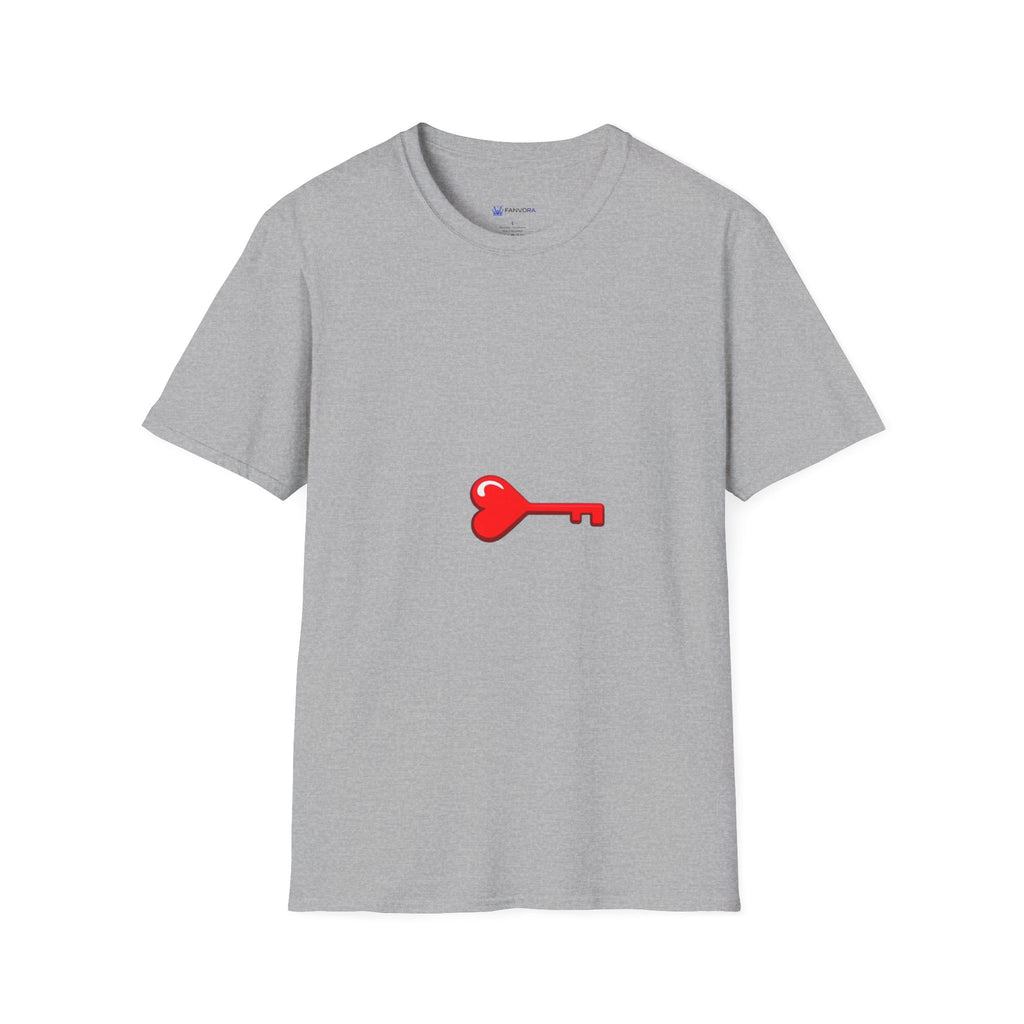 Heart Key T-Shirt — Minimal Red Key Heart Graphic Tee