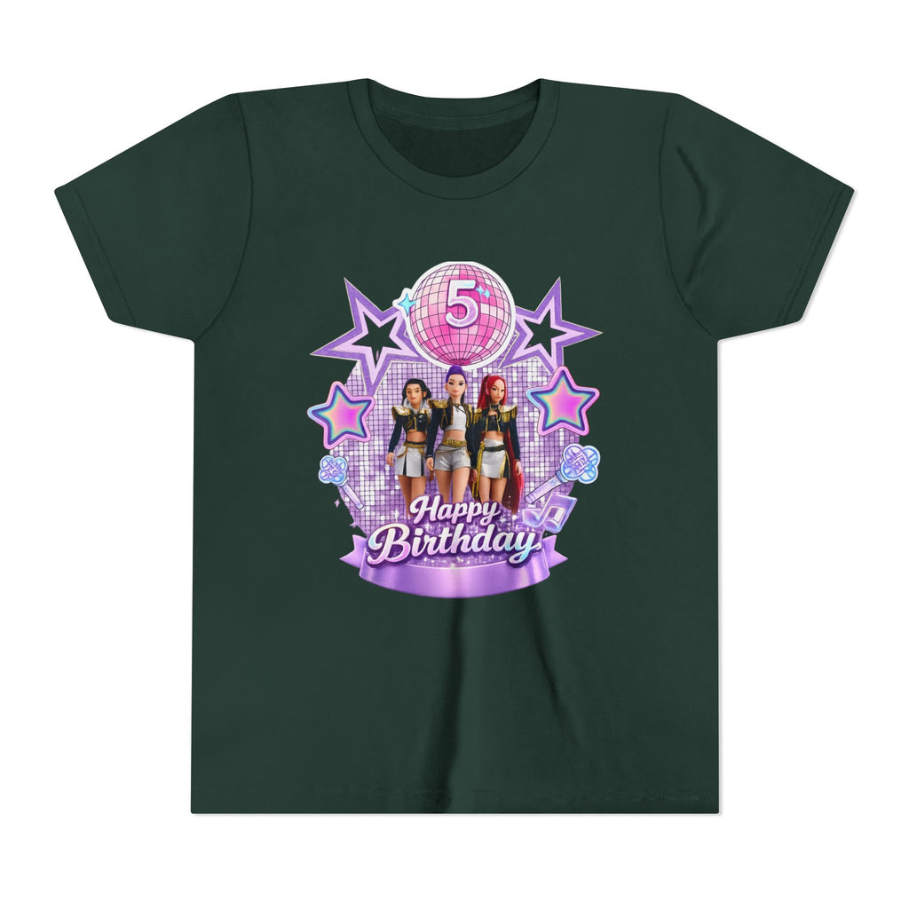 Girls' 5th Birthday Tee - 'Happy Birthday' Glitter Stars Design