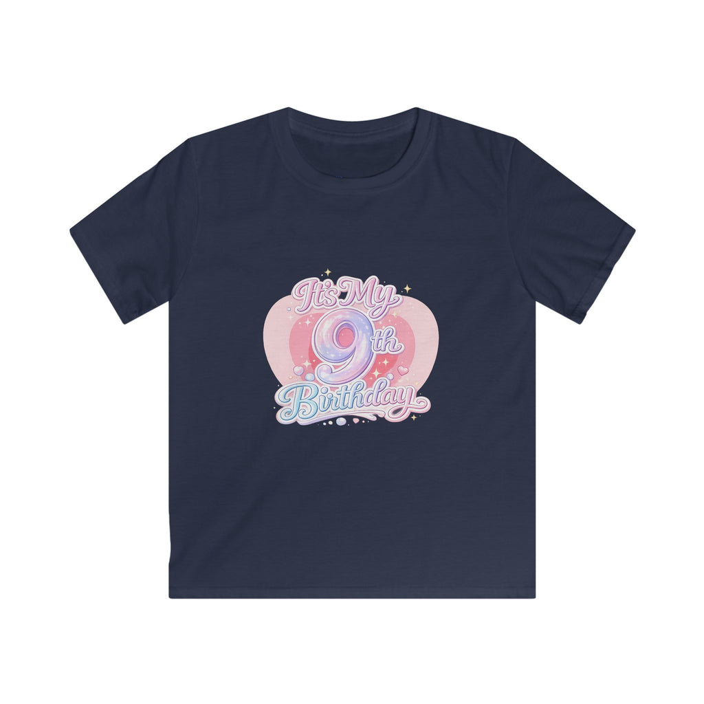 Kids 9th Birthday T‑Shirt - 'It's My 9th Birthday' Pink Heart Graphic Tee