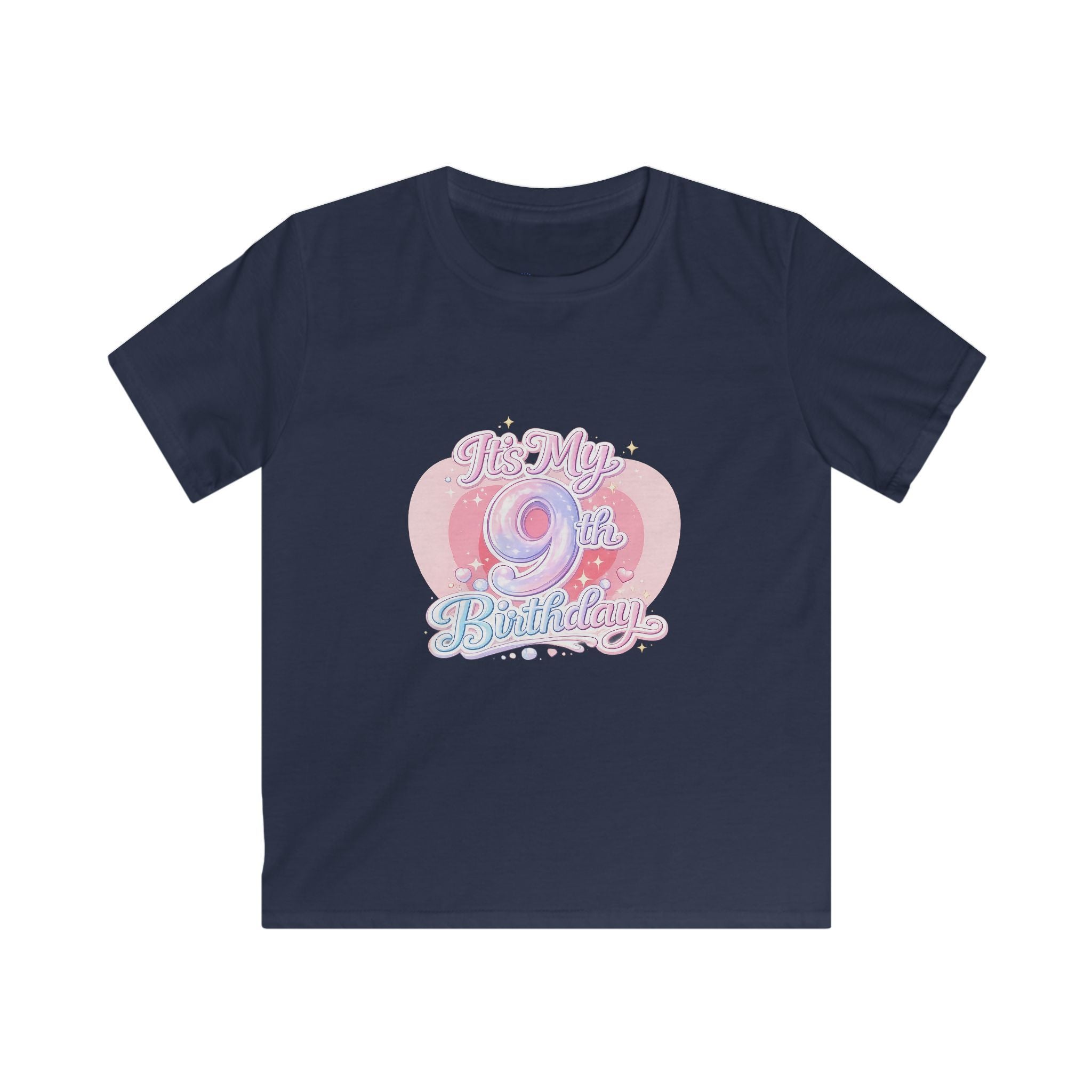 Kids 9th Birthday T‑Shirt - 'It's My 9th Birthday' Pink Heart Graphic Tee