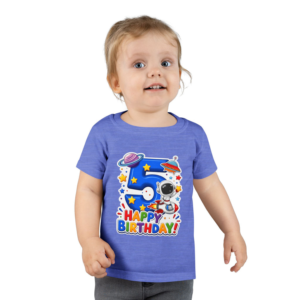 Toddler T-Shirt - Space 5th Birthday "Happy Birthday" Astronaut Number 5 Tee