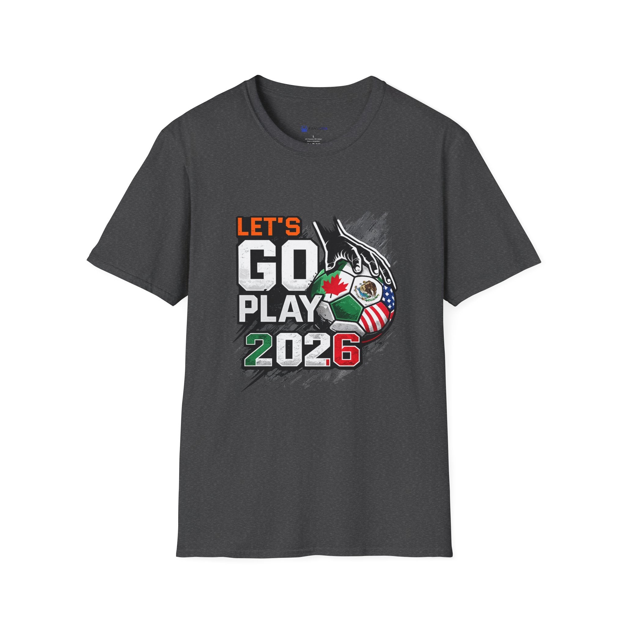 Let's Go Play 2026 Soccer T-Shirt — International Flags Tournament Tee