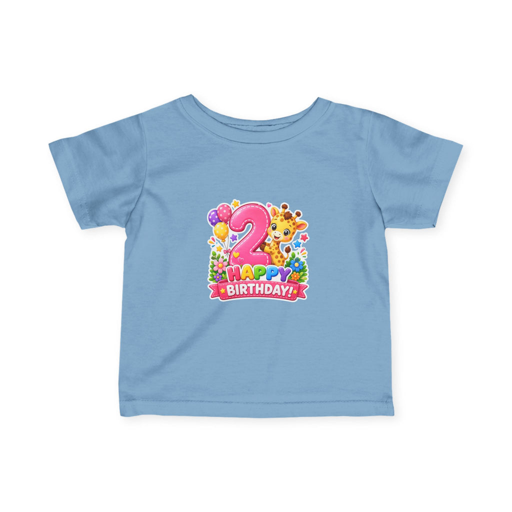 2nd Birthday Infant Tee - Cute Giraffe & Balloons Happy Birthday Shirt
