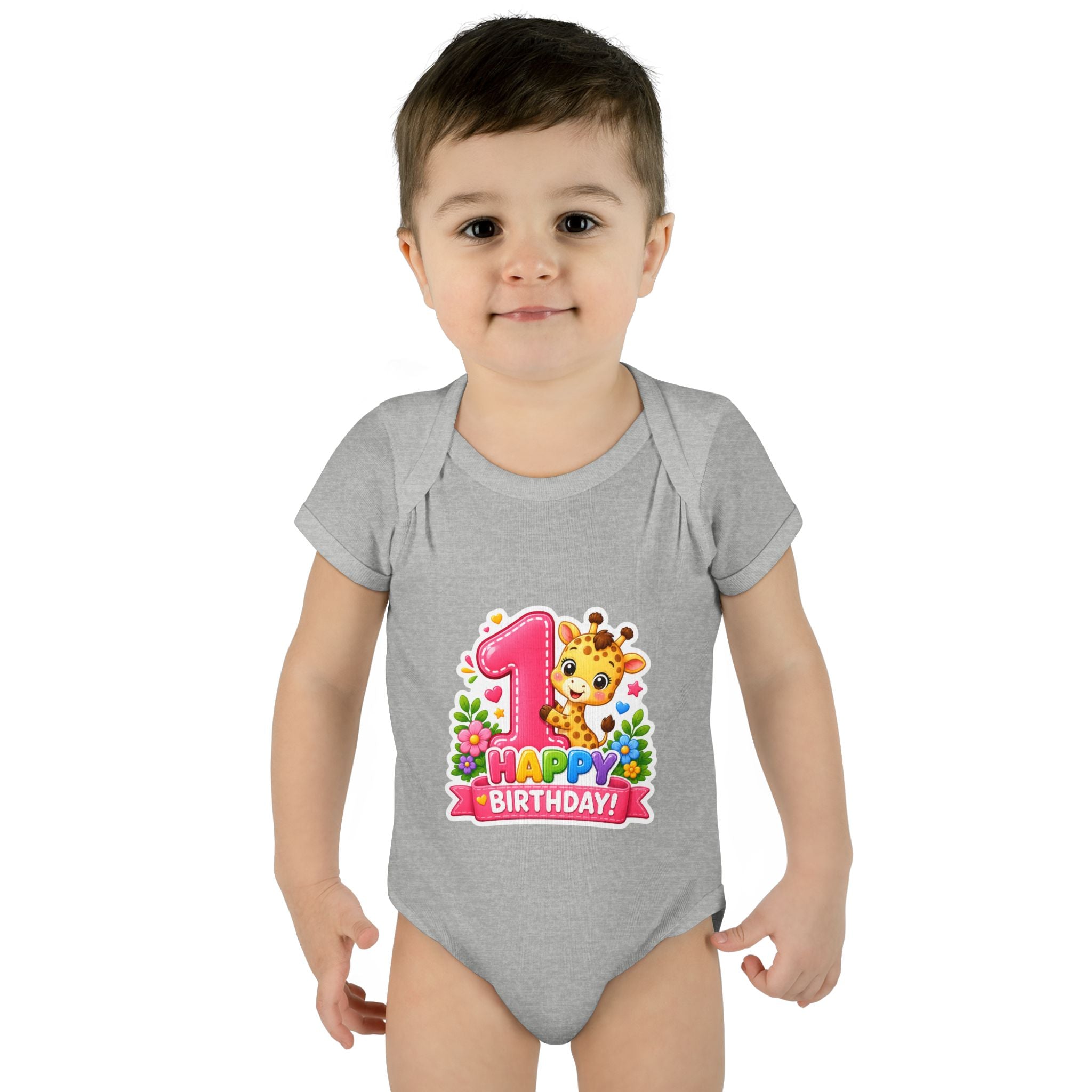 1st Birthday Baby Bodysuit - Happy Birthday Giraffe Onesie