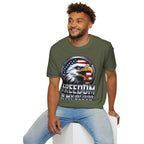Patriotic Eagle T-Shirt — 'Freedom in My Blood' American Flag Tee design.