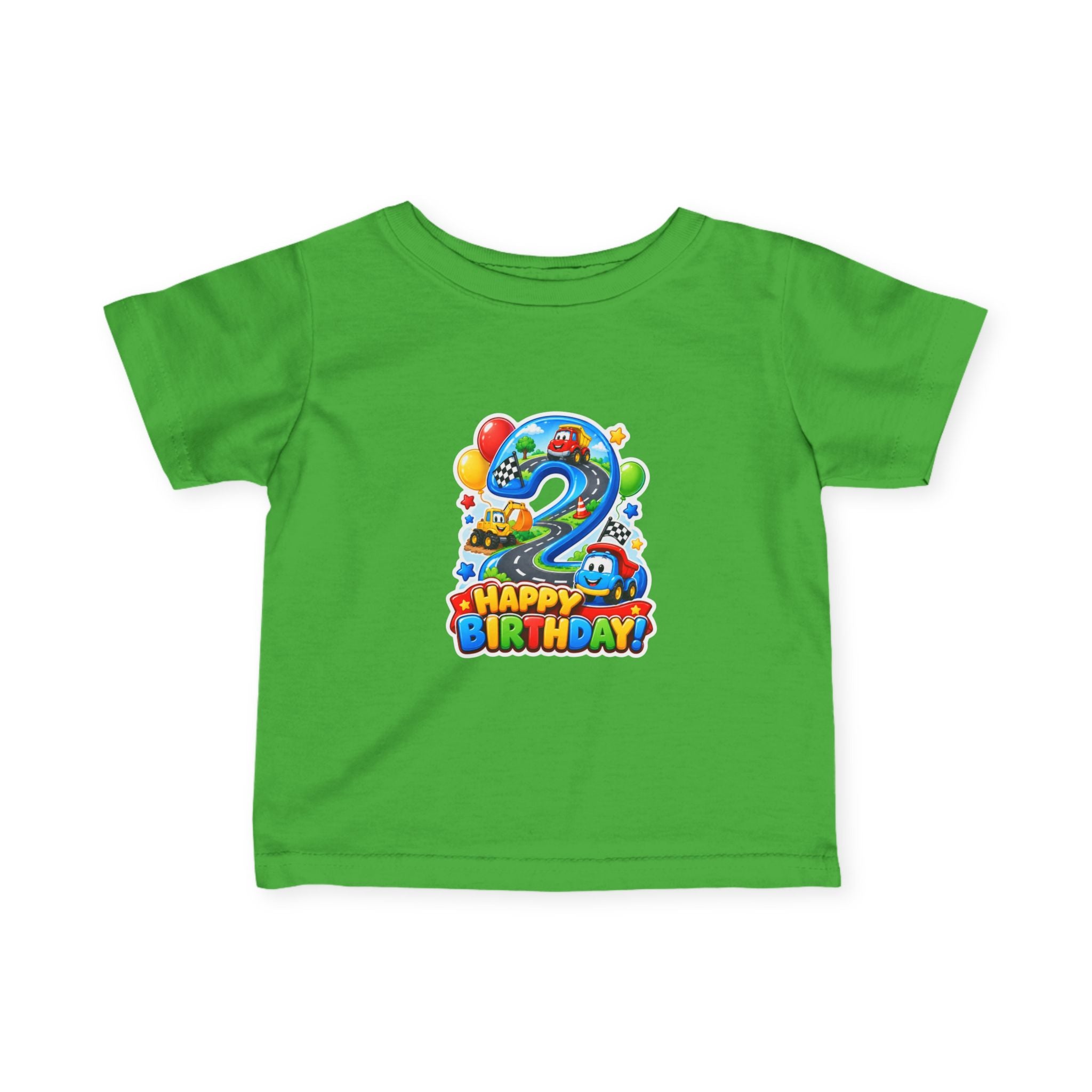 Toddler 2nd Birthday Tee – Colorful Balloon & Race Car "Happy Birthday" Shirt