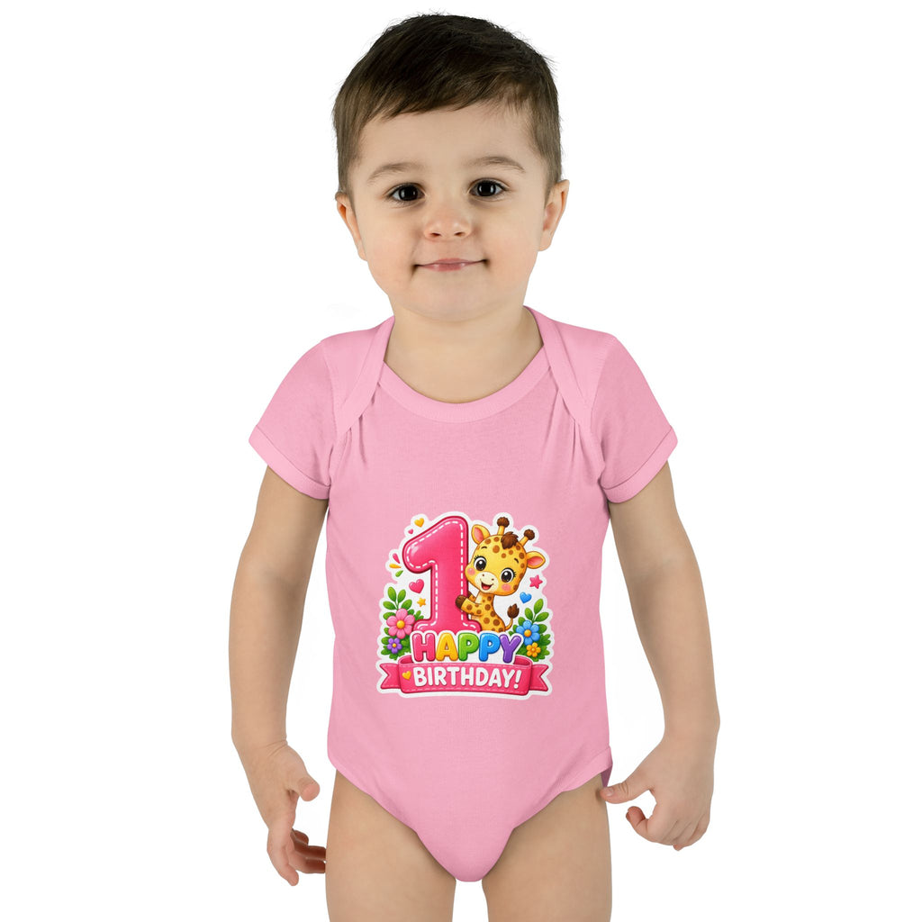 1st Birthday Baby Bodysuit - Happy Birthday Giraffe Onesie