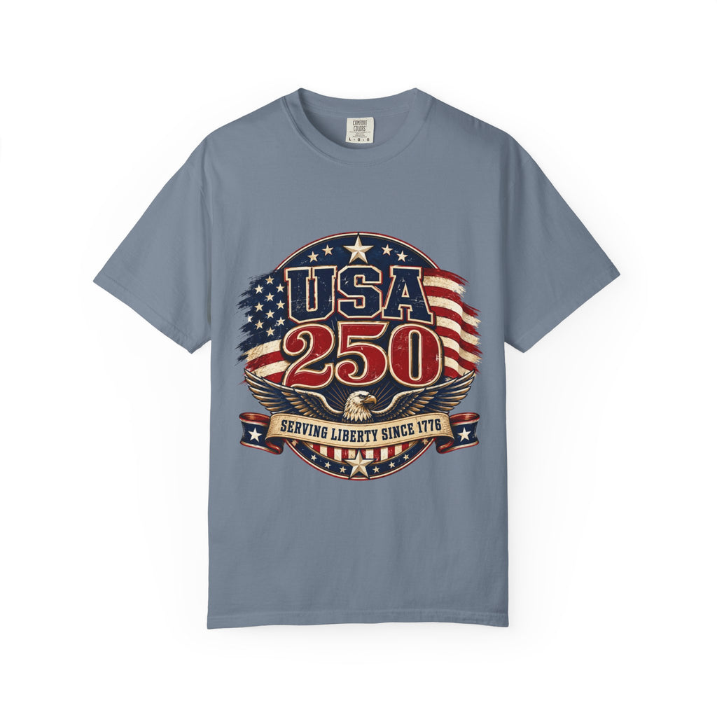 USA 250 T-Shirt — Patriotic "Serving Liberty Since 1776" Anniversary Tee
