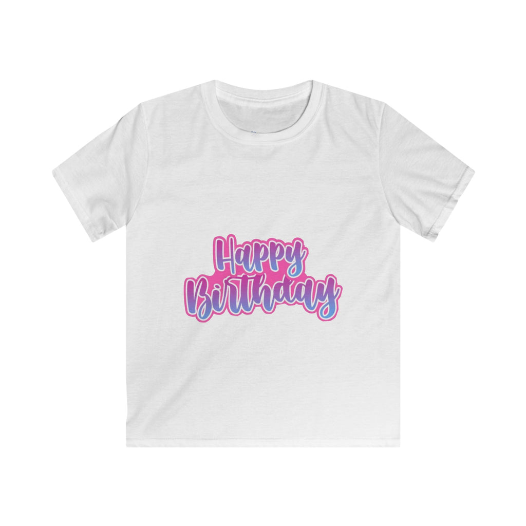 Kids Tee — "Happy Birthday" Pink & Purple Birthday Shirt for Children