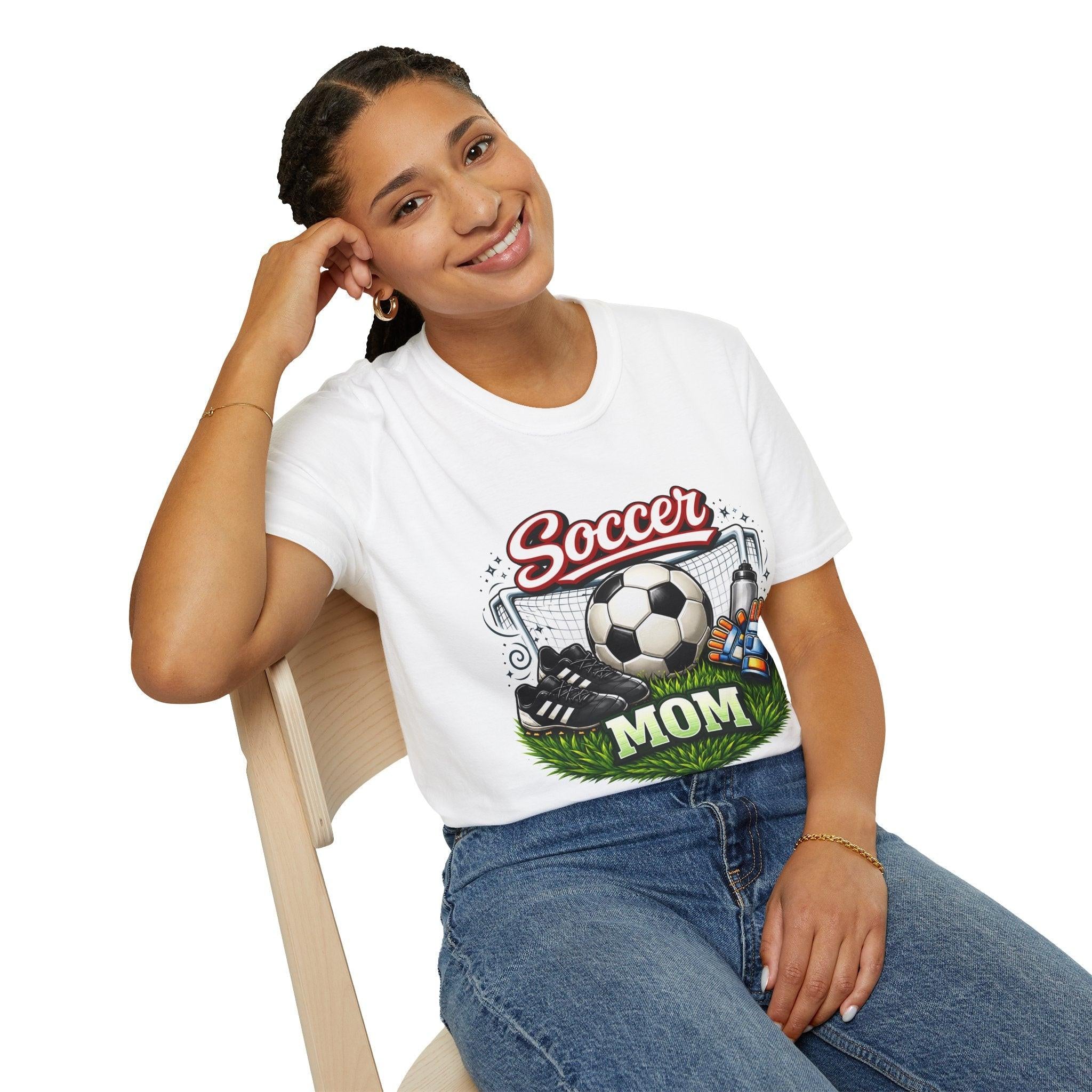 Soccer Mom T-Shirt — Graphic Soccer Ball, Cleats & Goal Tee.